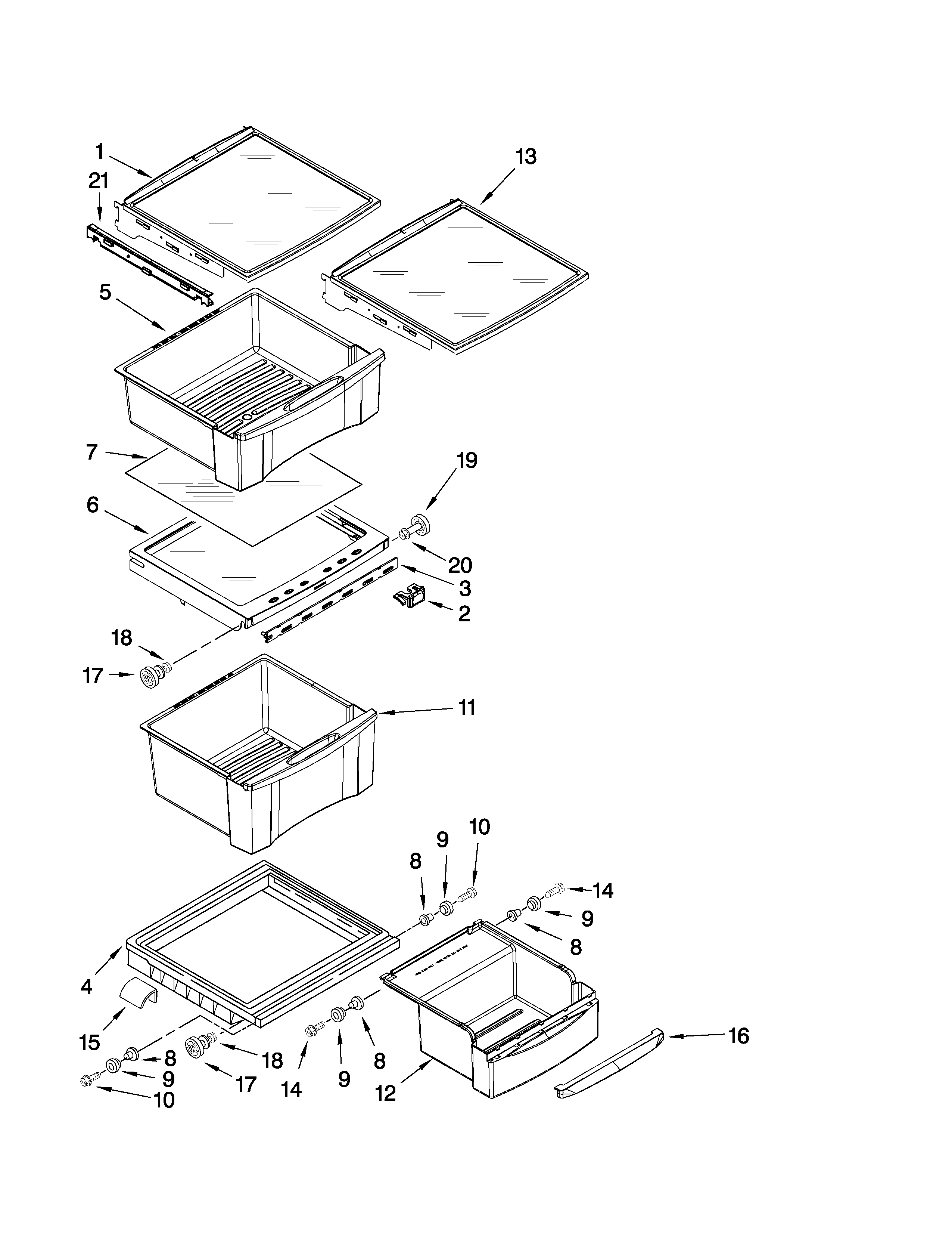 Whirlpool GC3SHAXVB01 refrigerator shelf parts diagram
