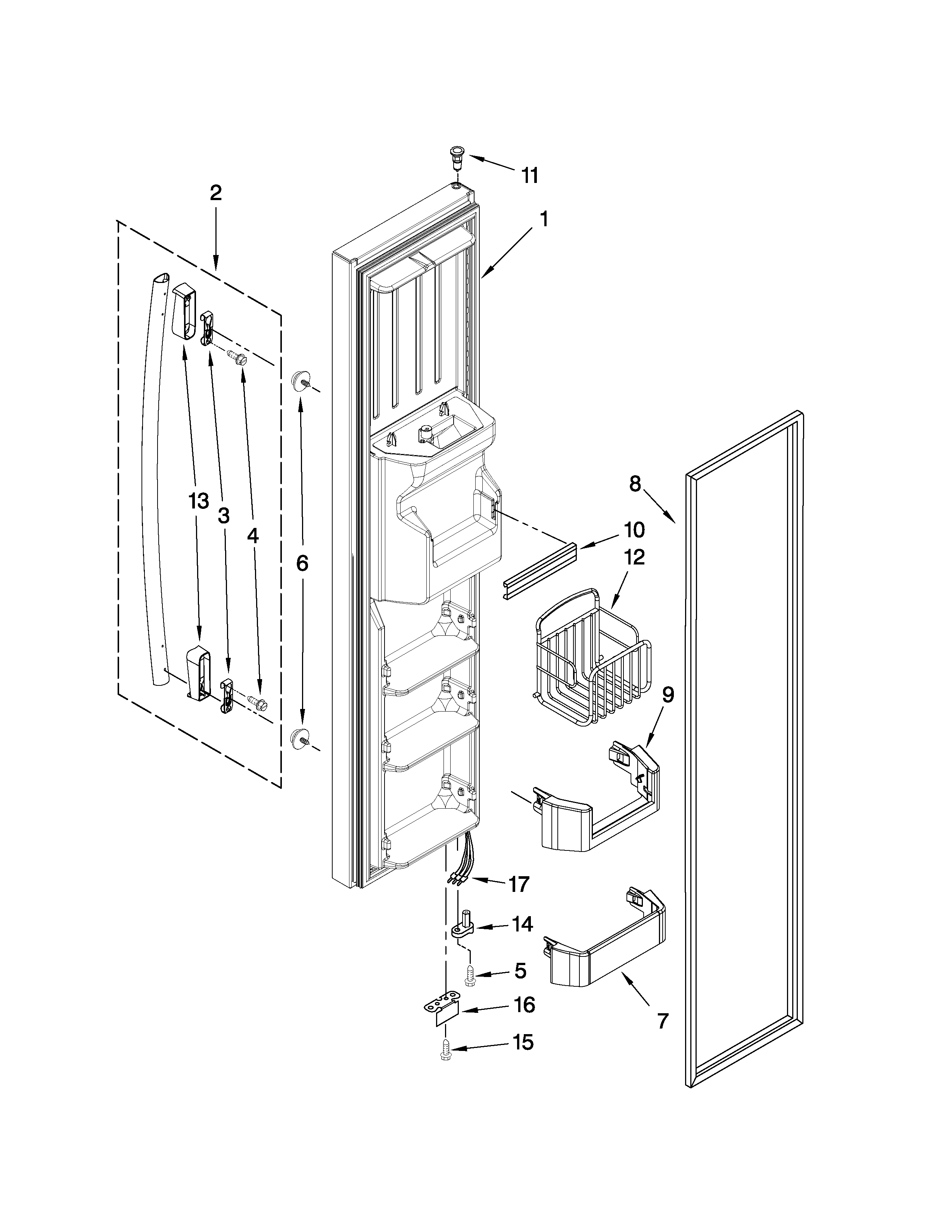 Whirlpool GC3SHAXVB01 freezer door parts diagram