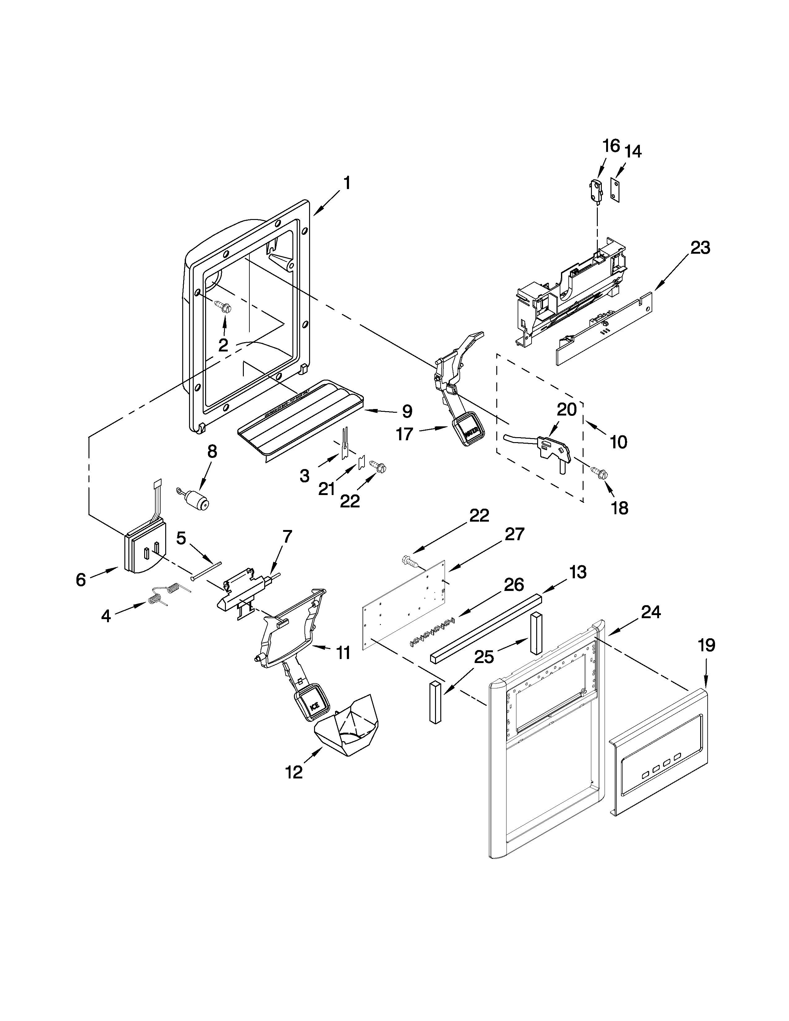 Whirlpool GC3SHAXVB01 dispenser front parts diagram