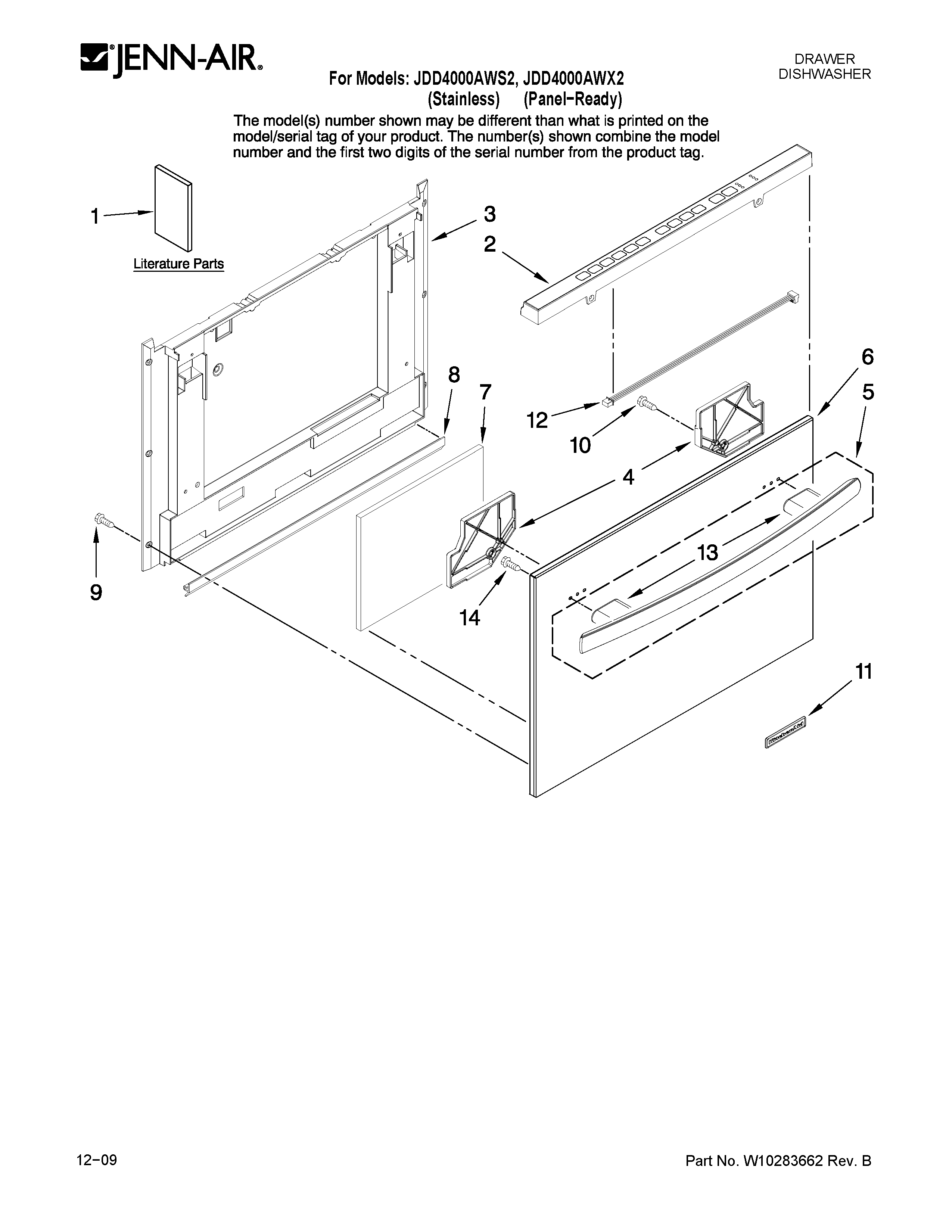 Jenn-Air JDD4000AWX2 front panel parts diagram