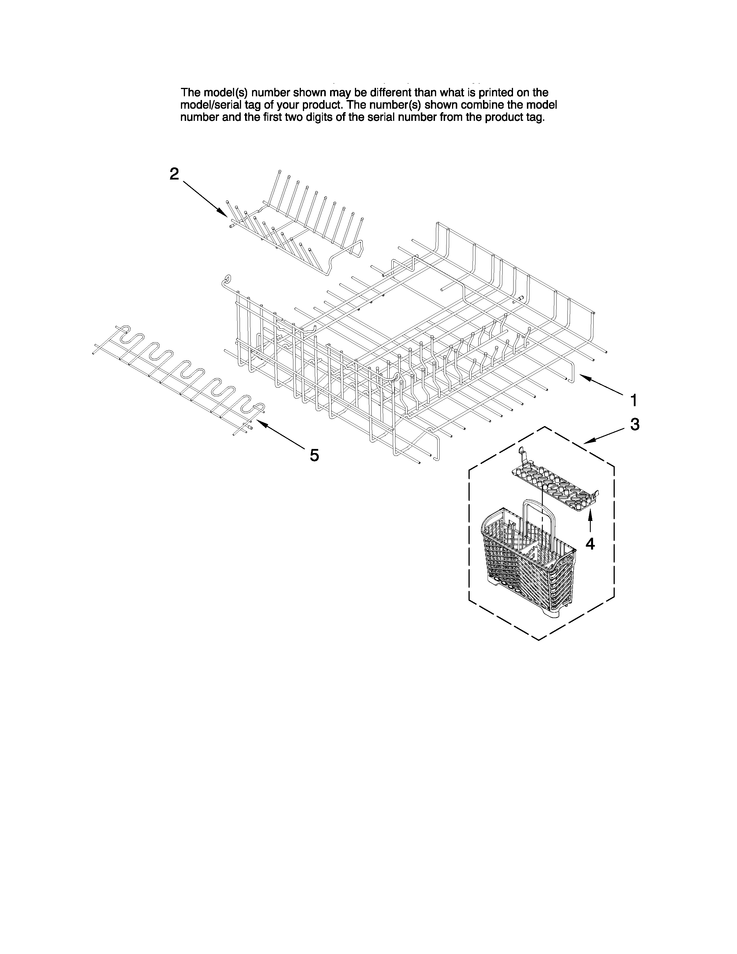 Jenn-Air JDD4000AWX2 upper and lower dishrack parts diagram