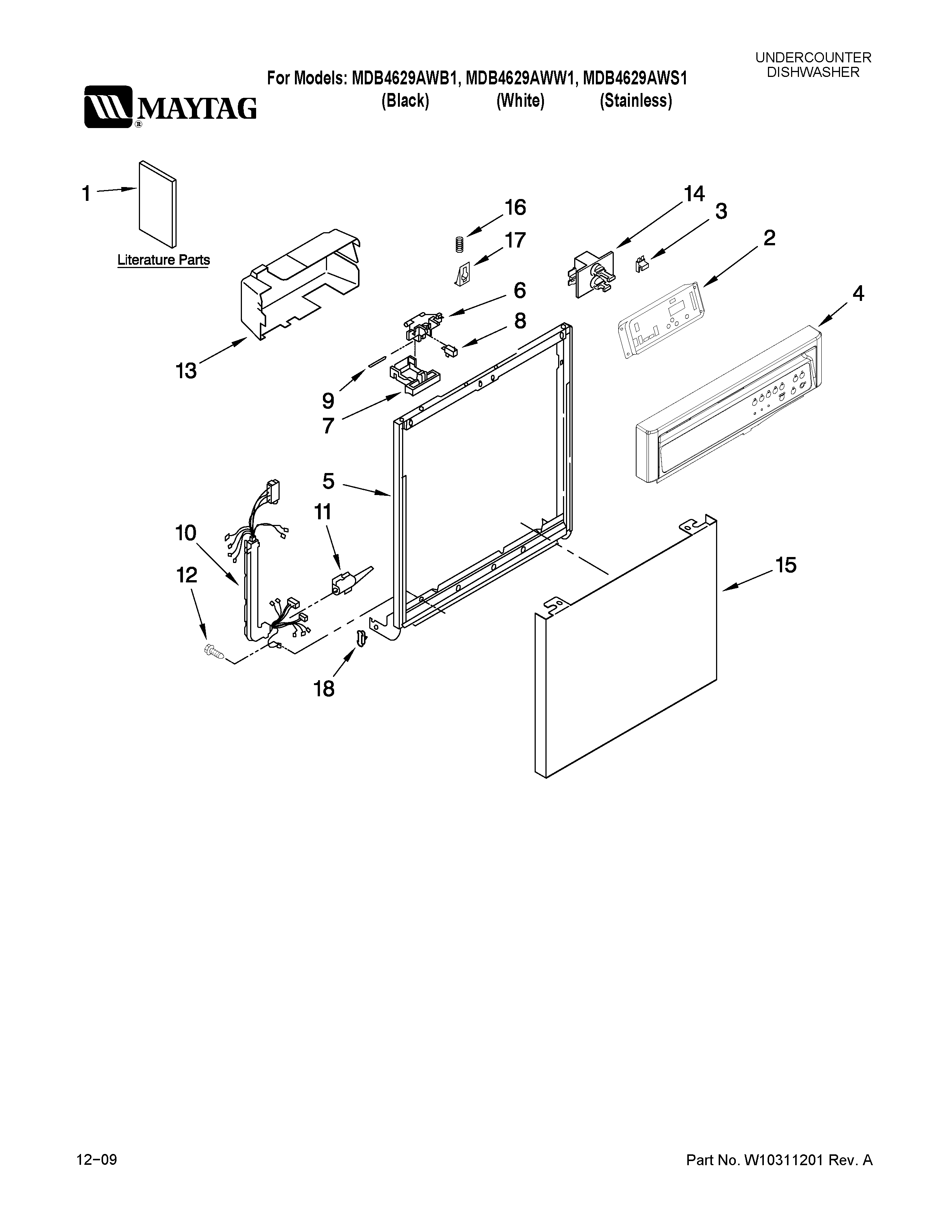 Maytag MDB4629AWB1 frame and console parts diagram