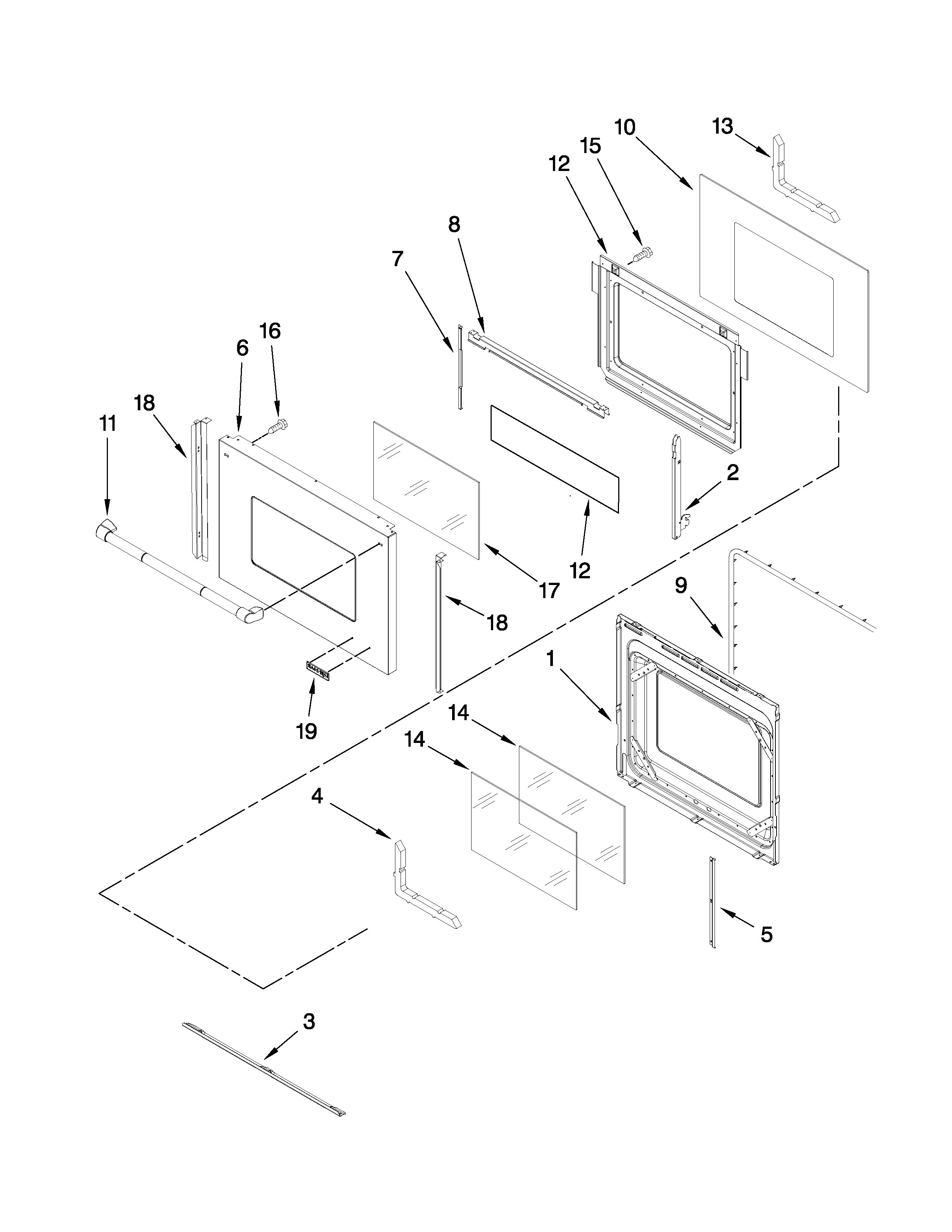 Jenn-Air JJW9530DDP29 oven door parts diagram