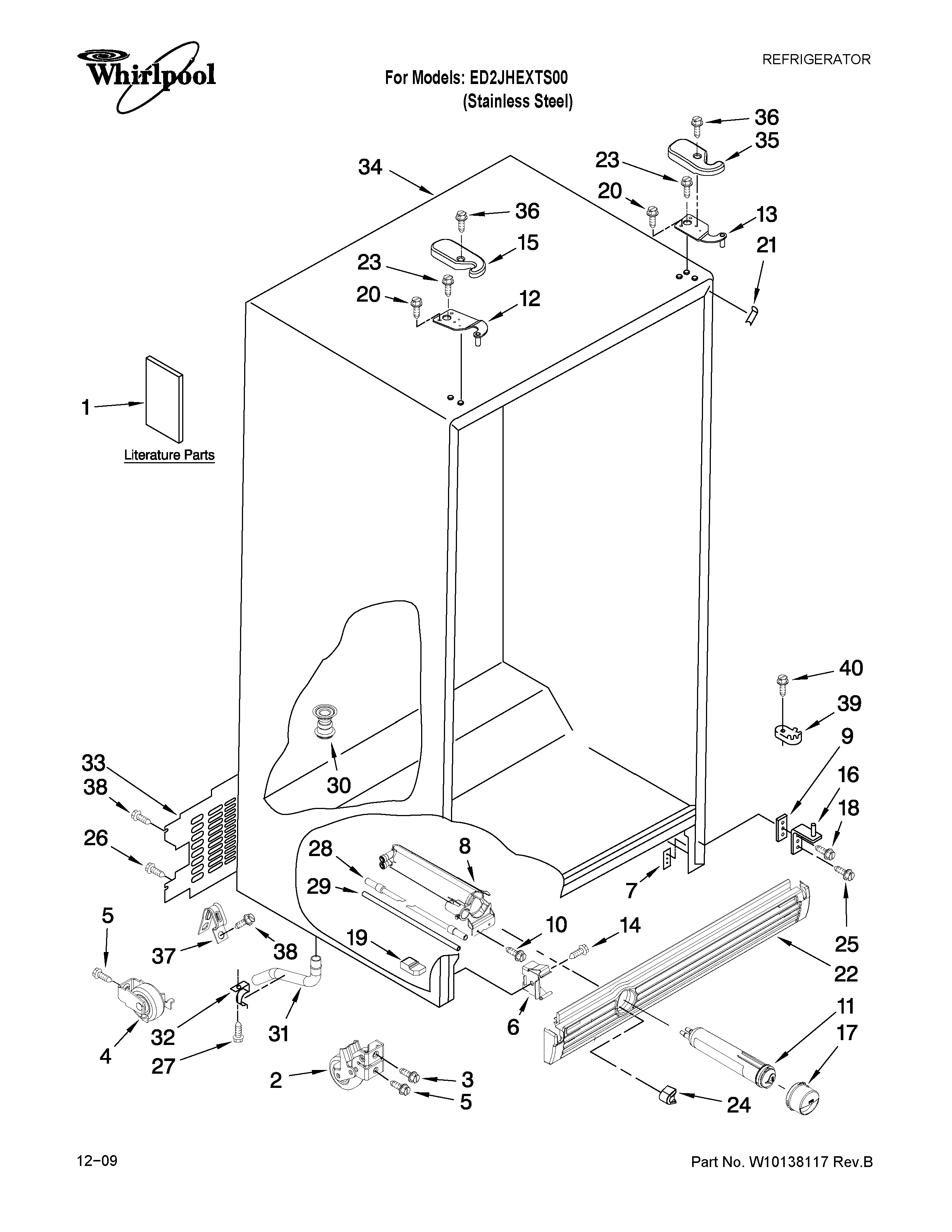 Whirlpool ED2JHEXTS00 cabinet parts diagram