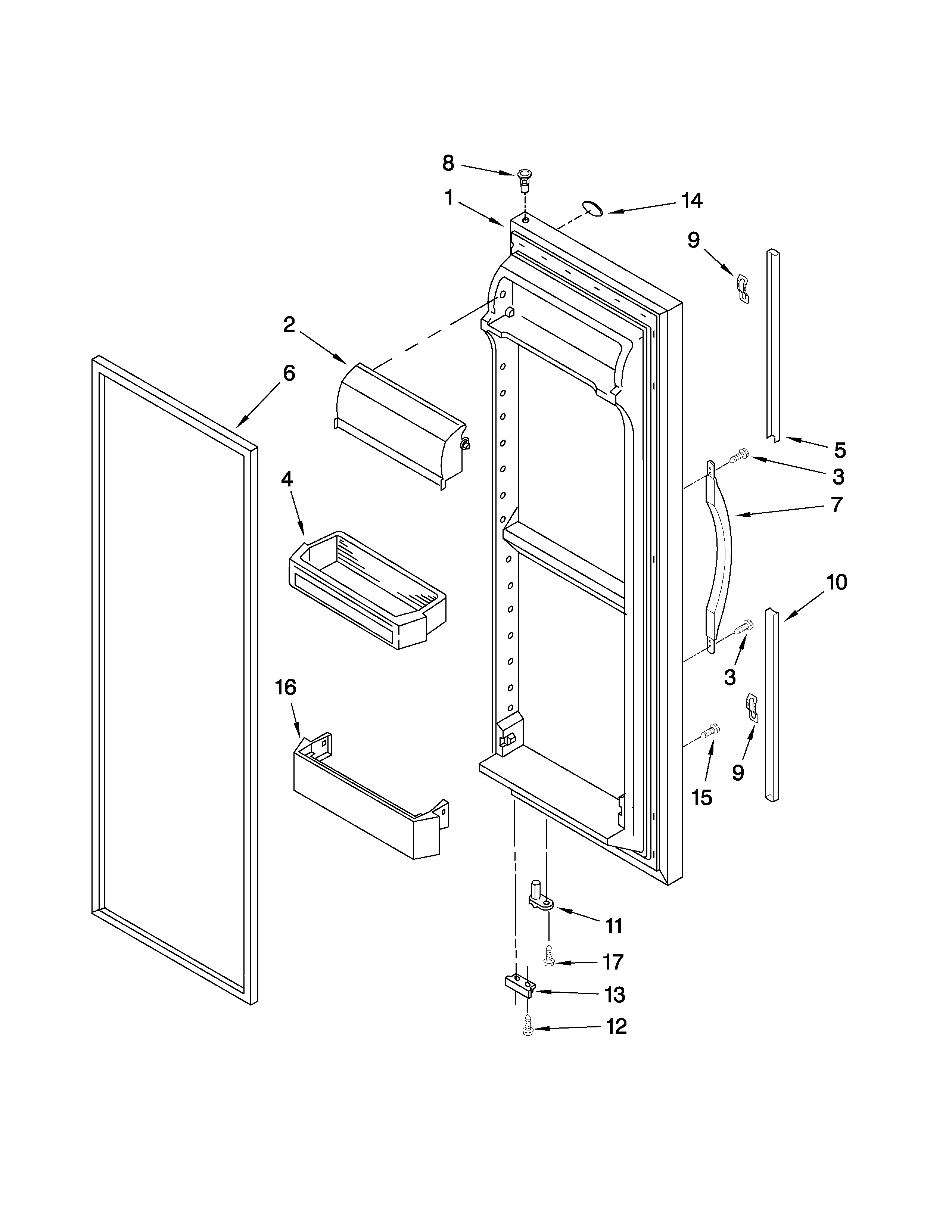 Whirlpool ED2JHEXTS00 refrigerator door parts diagram
