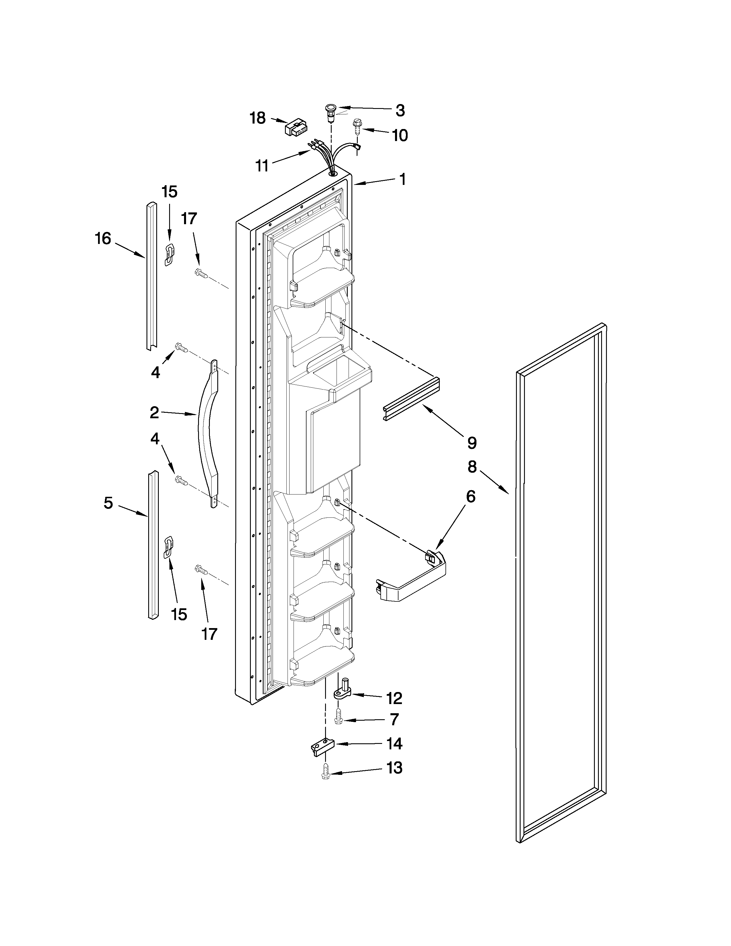 Whirlpool ED2JHEXTS00 freezer door parts diagram