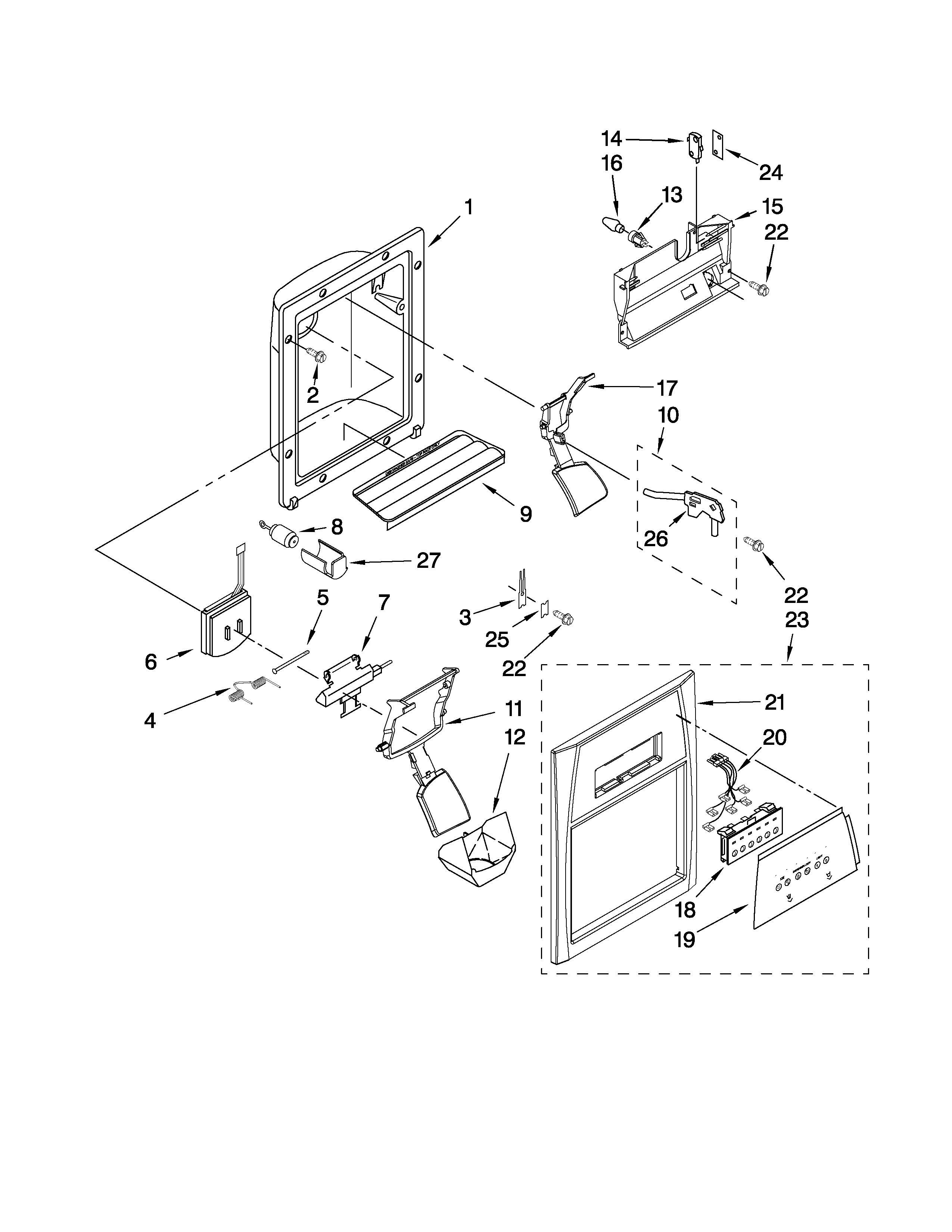 Whirlpool ED2JHEXTS00 dispenser front parts diagram