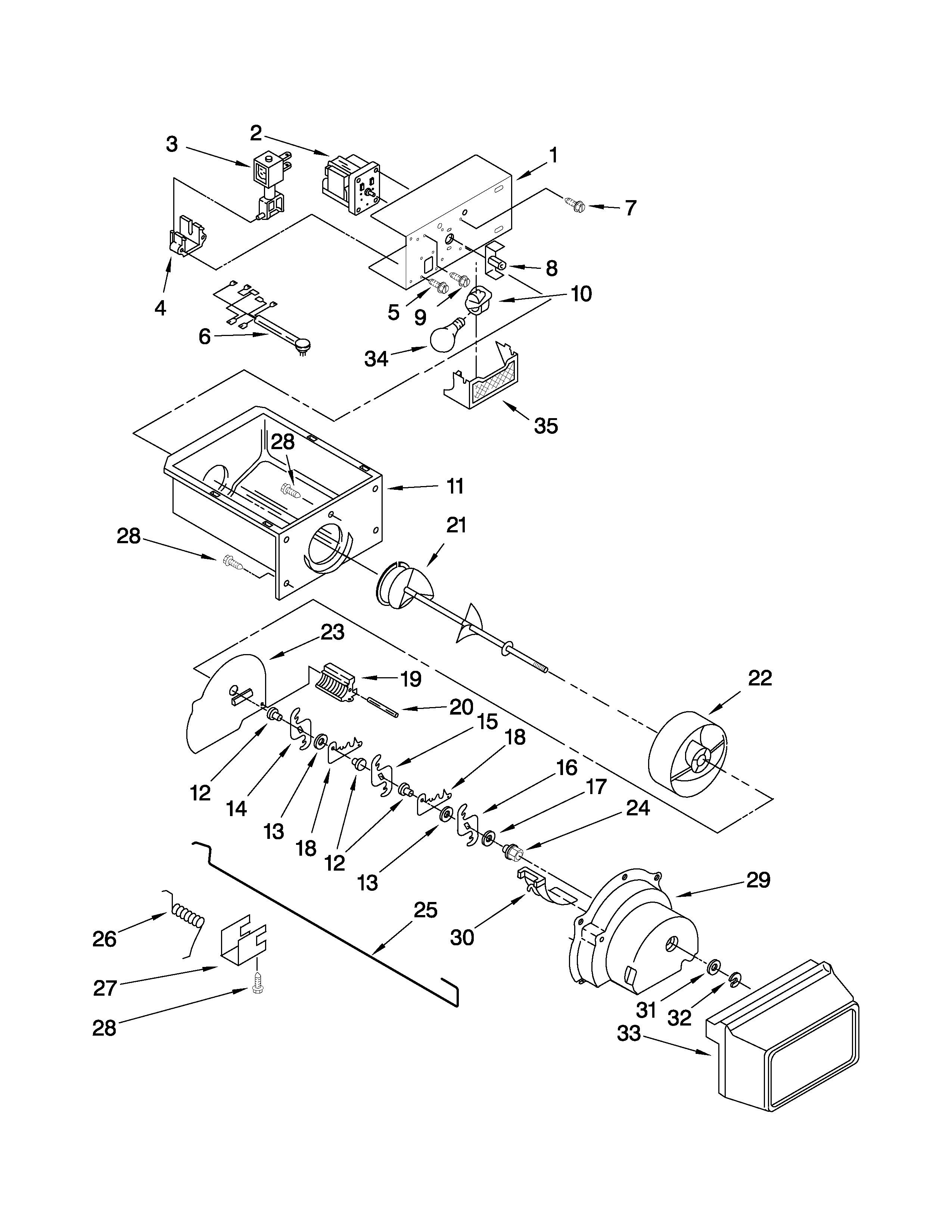 Whirlpool ED2NHGXTQ00 motor and ice container parts diagram