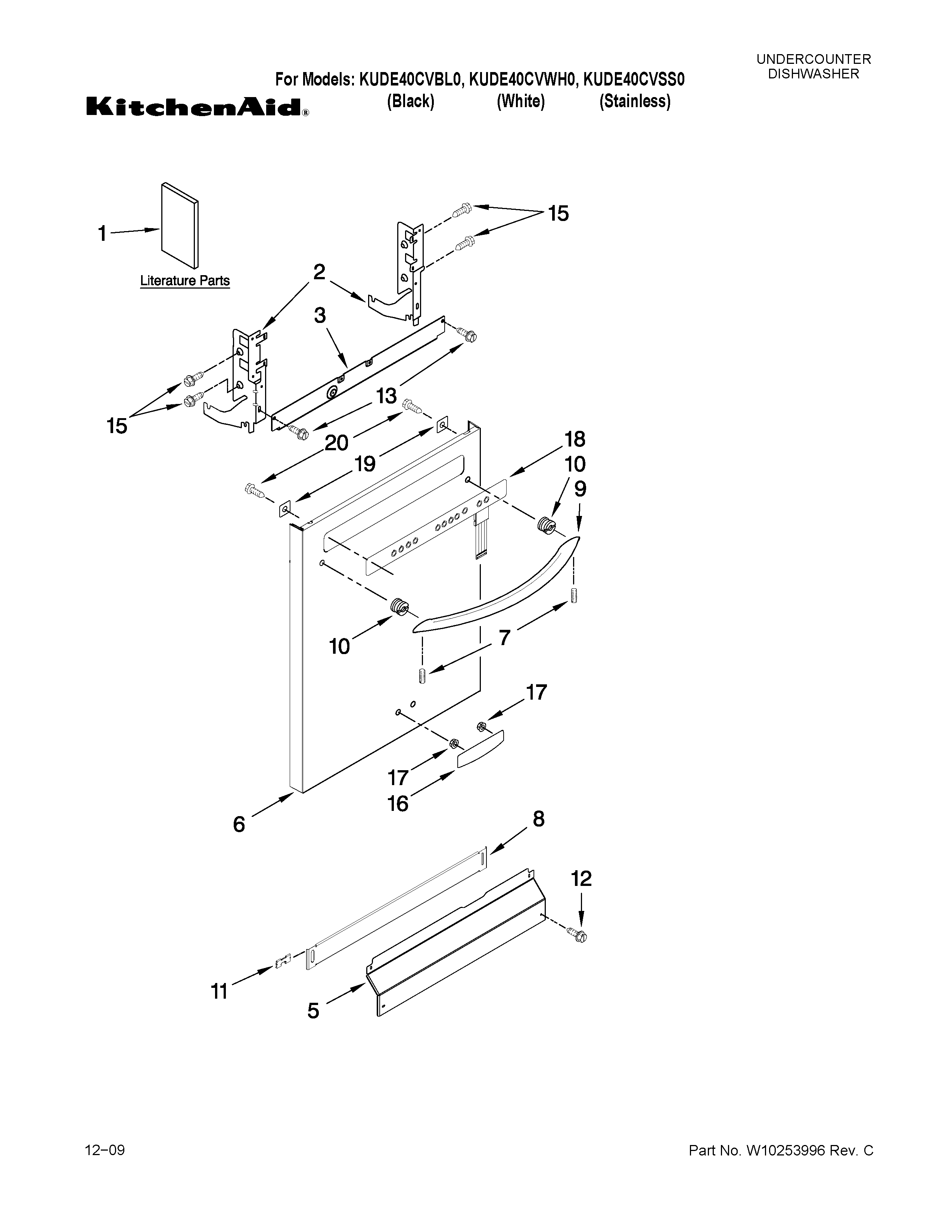 KitchenAid KUDE40CVBL0 door and panel parts diagram