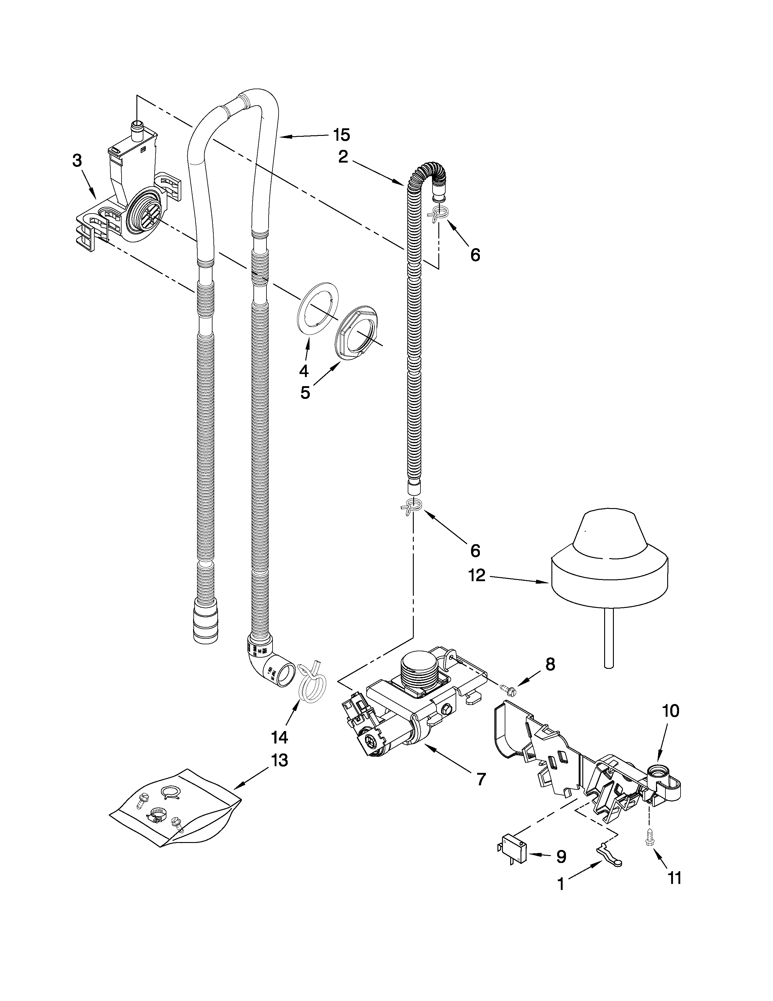 Whirlpool 7DU1100XTSQ1 fill drain and overfill parts diagram