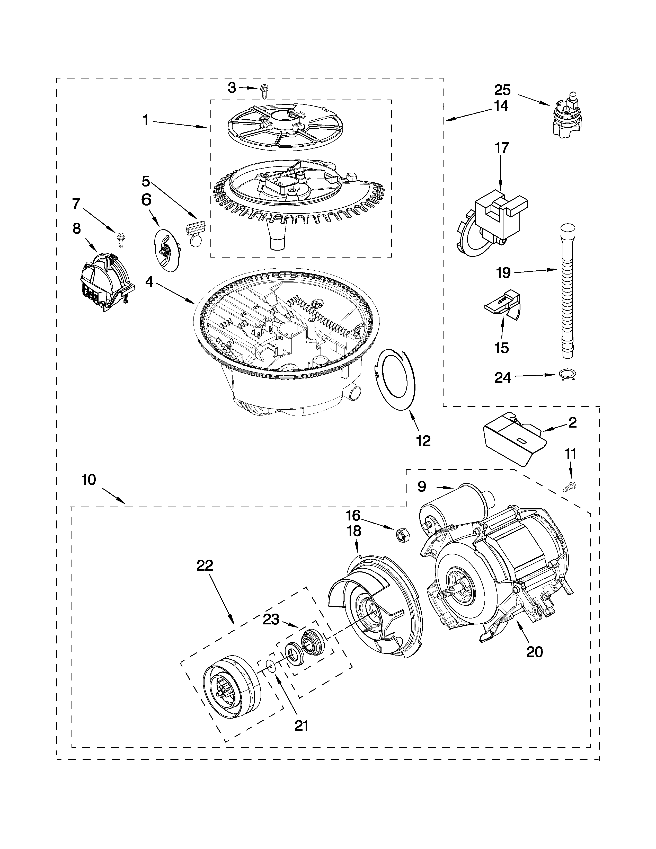 Whirlpool 7DU1100XTSQ1 pump and motor parts diagram