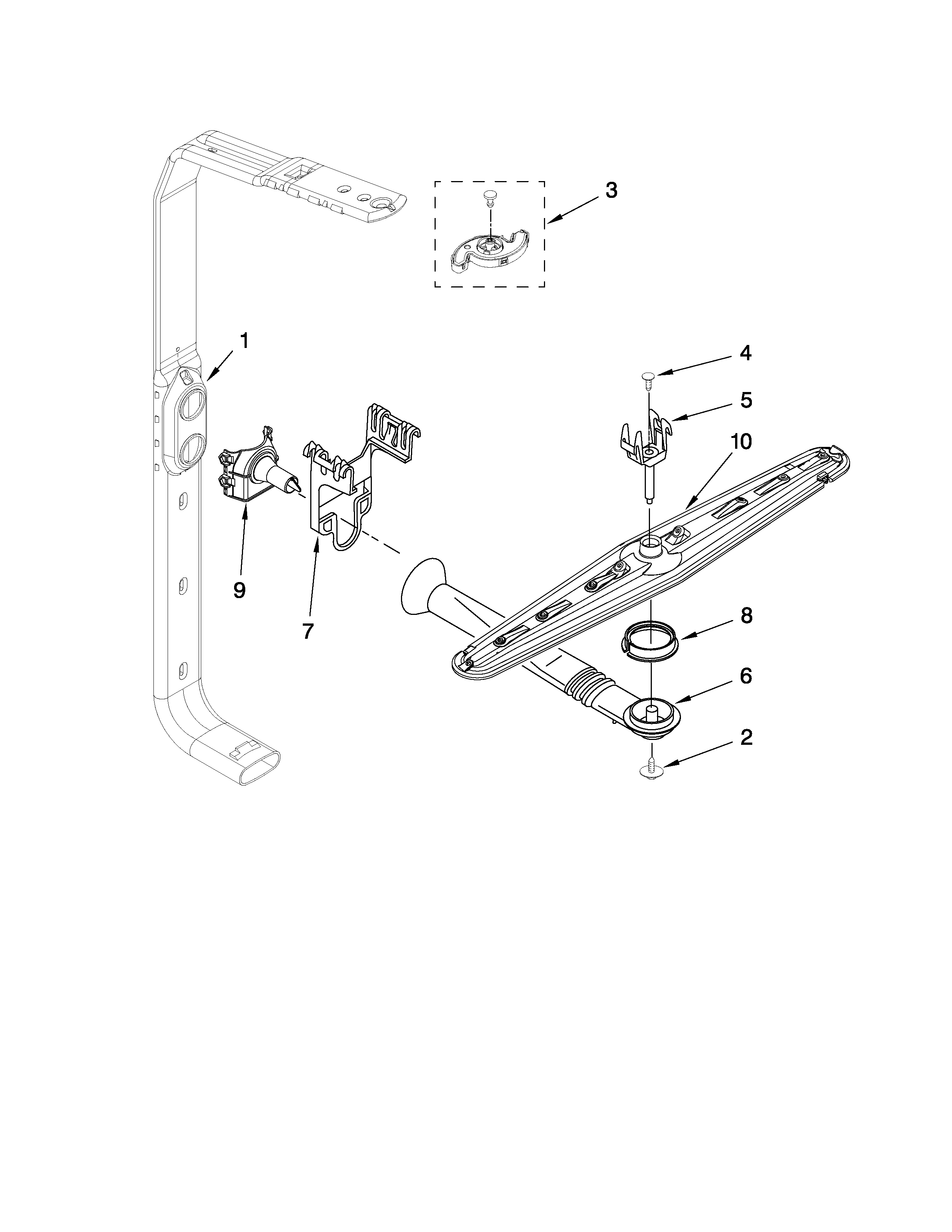 Whirlpool 7DU1100XTSQ1 upper wash and rinse parts diagram