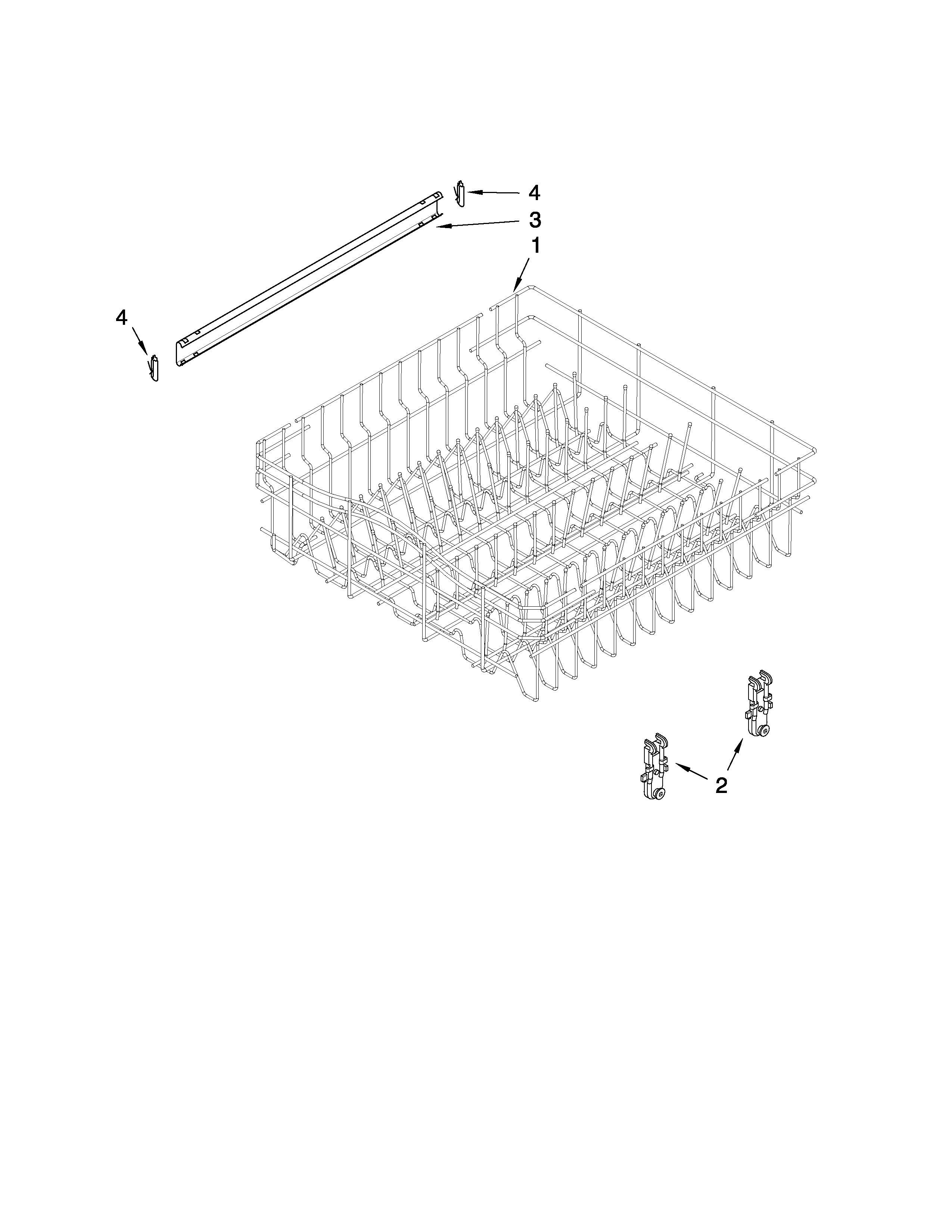 Whirlpool 7DU1100XTSQ1 upper rack and track parts diagram