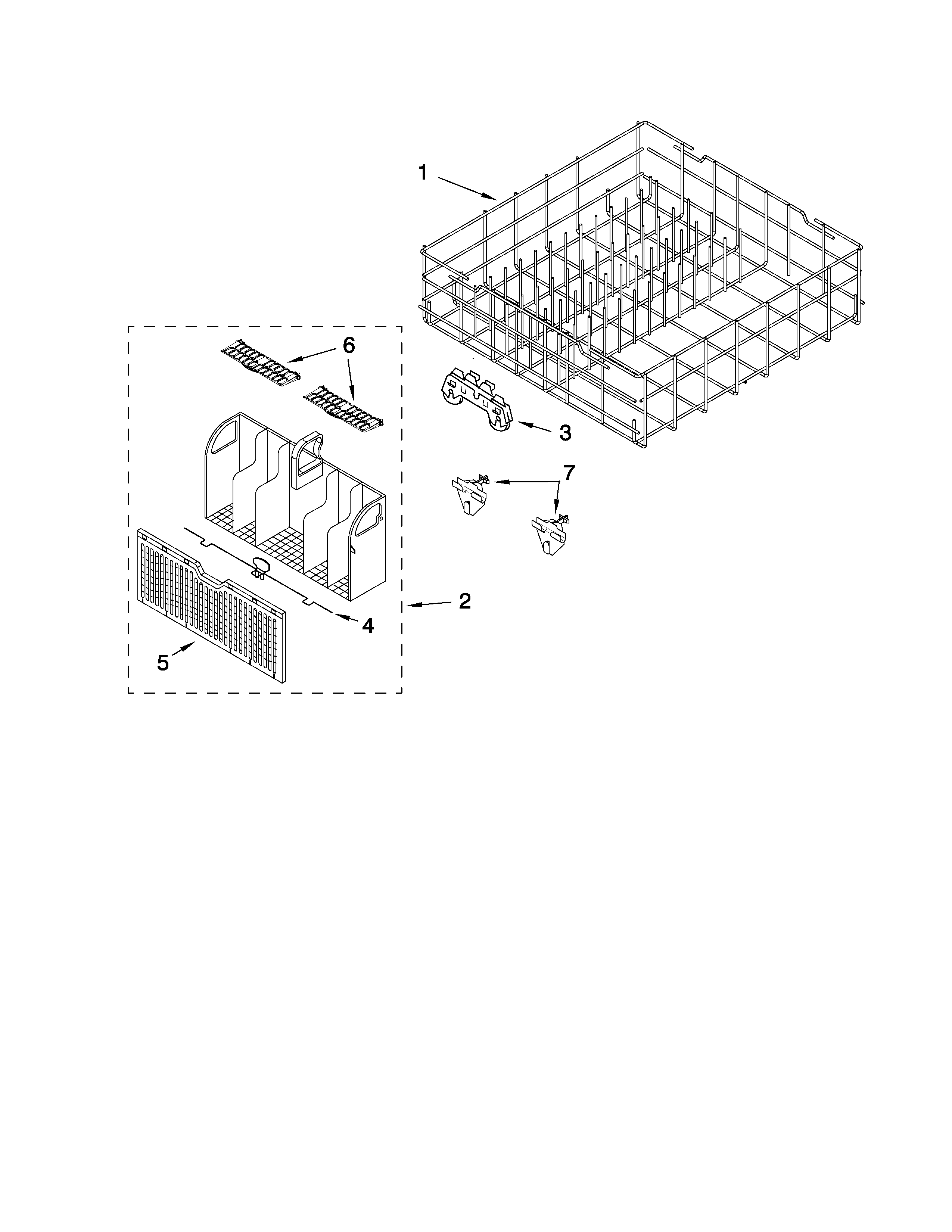 Whirlpool 7DU1100XTSQ1 lower rack parts diagram