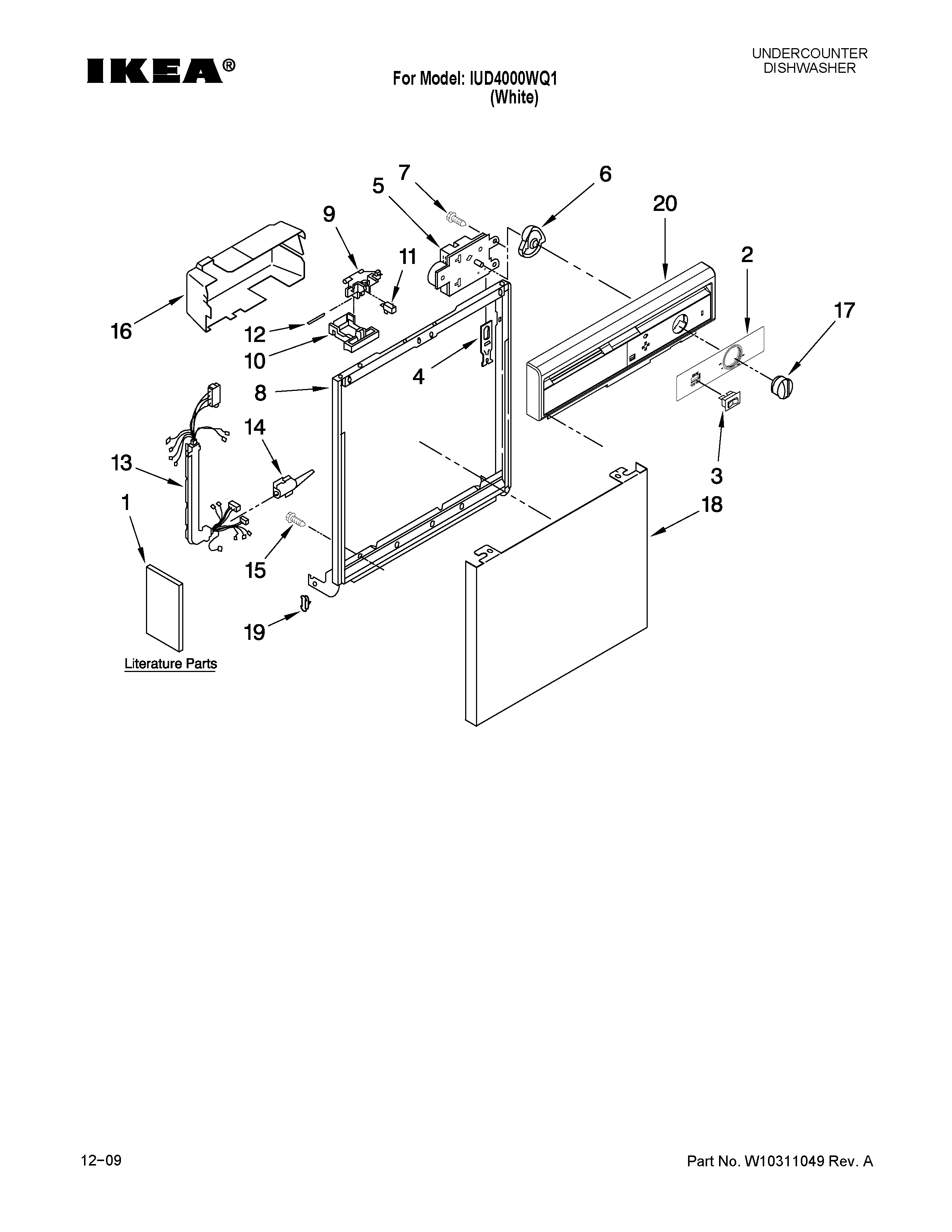 Ikea IUD4000WQ1 frame and console parts diagram