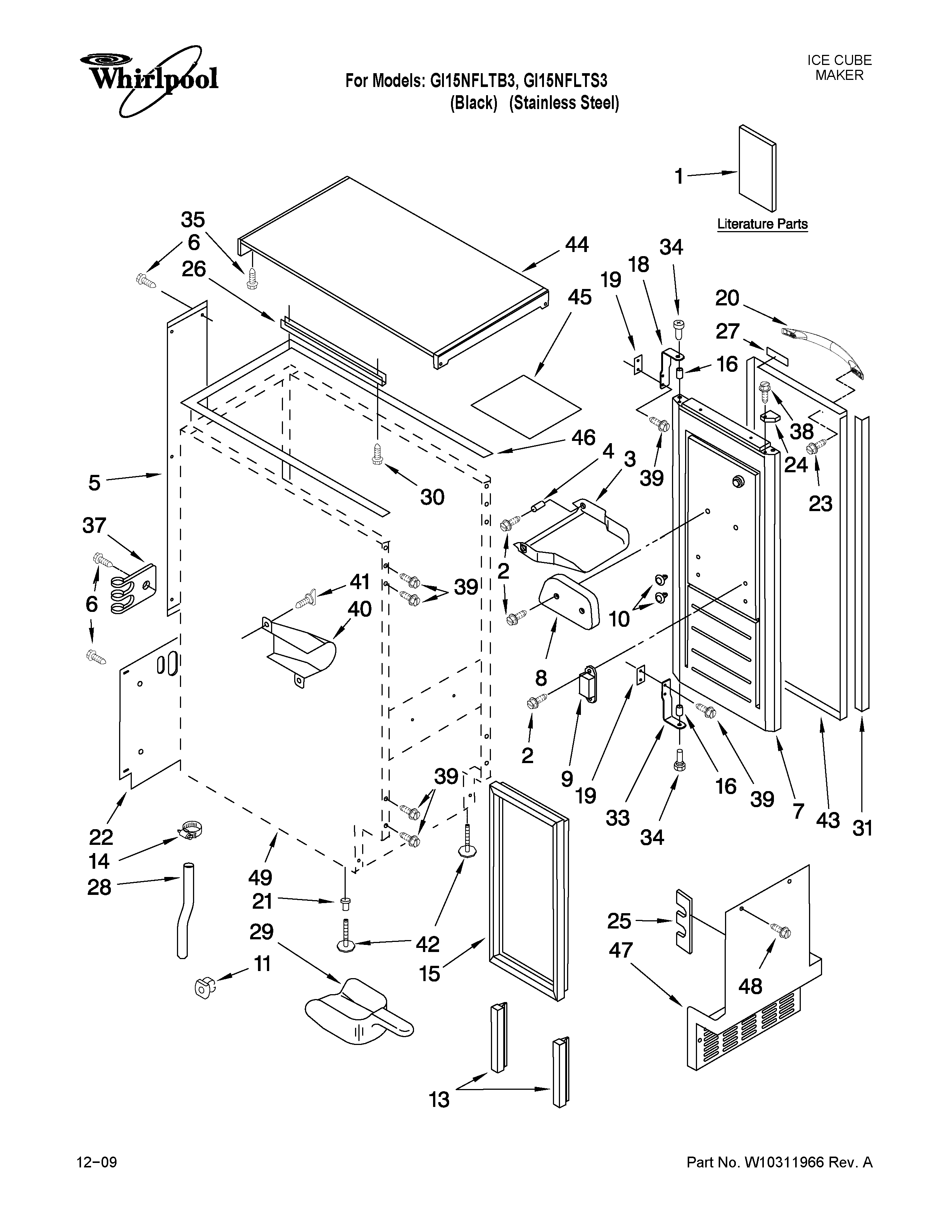 Whirlpool GI15NFLTB3 cabinet liner and door parts diagram