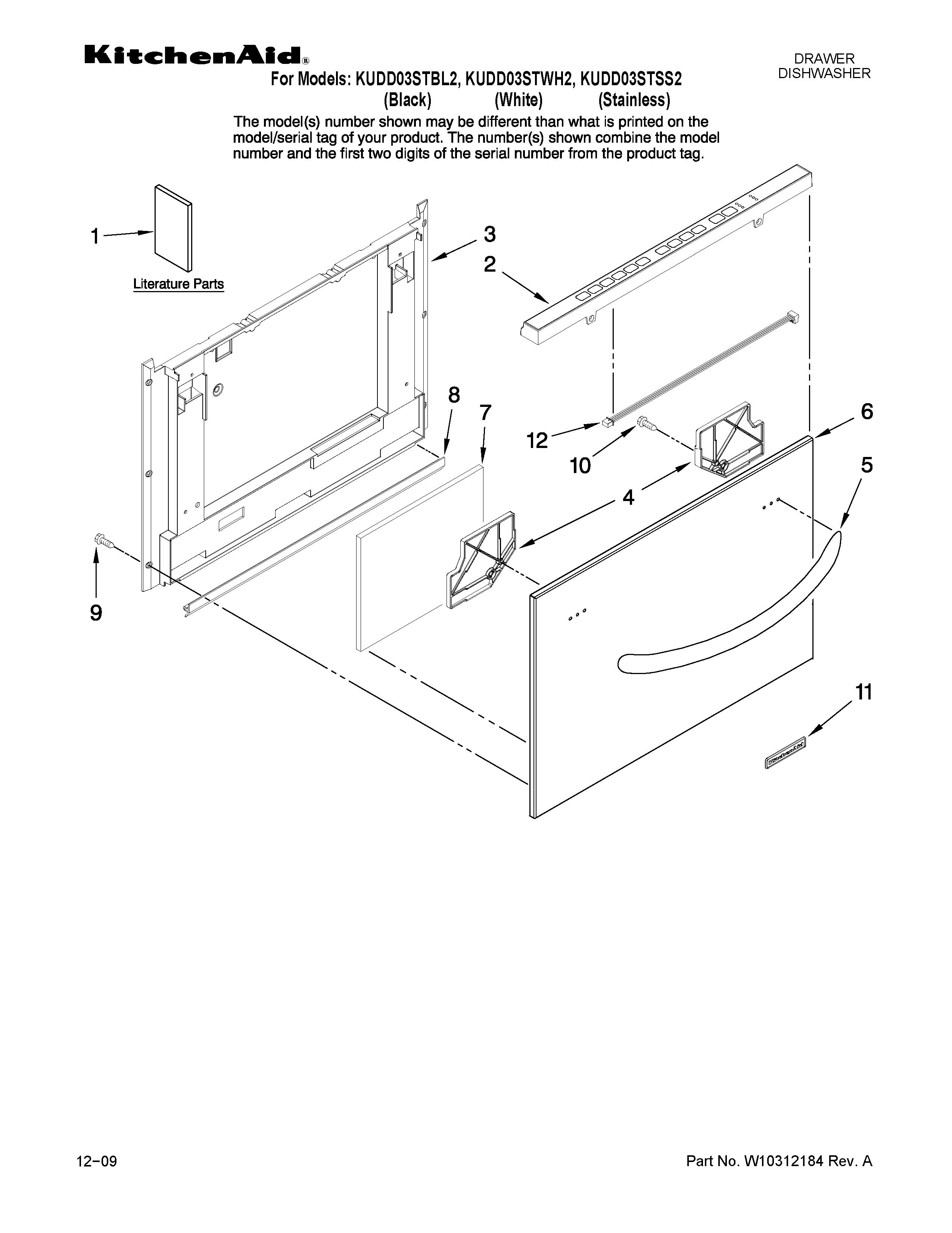 KitchenAid KUDD03STBL2 front panel parts diagram