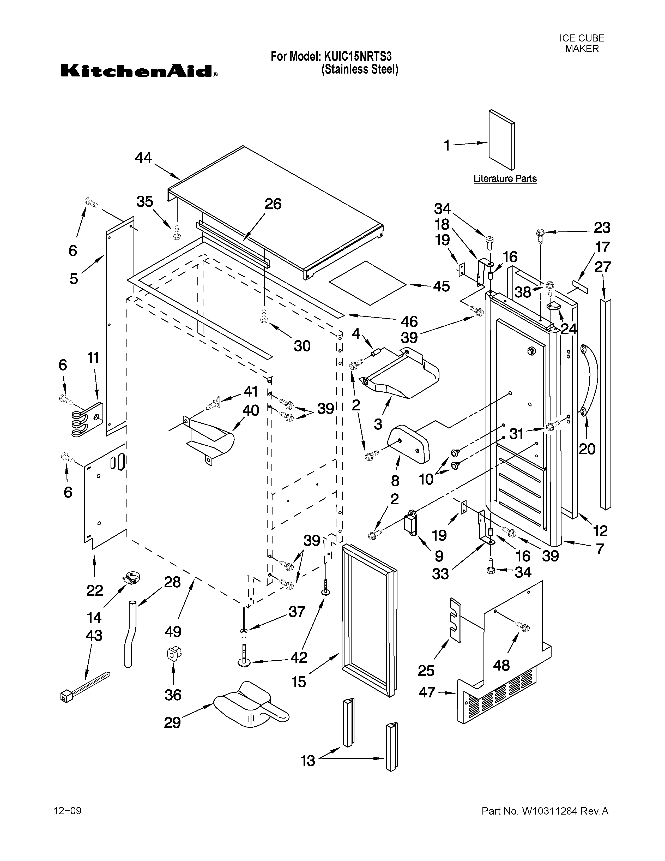 KitchenAid KUIC15NRTS3 cabinet liner and door parts diagram