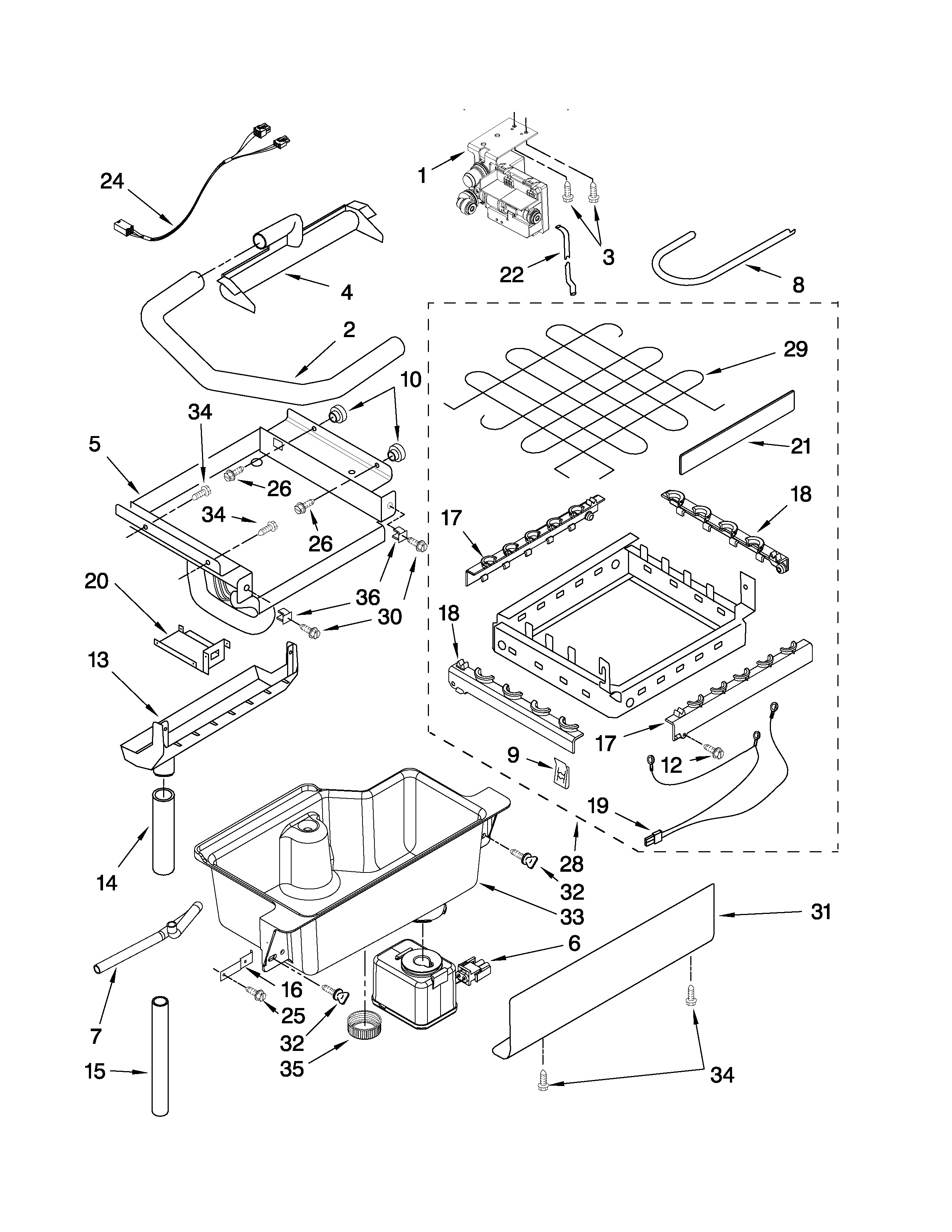 KitchenAid KUIC18PNTS3 evaporator, ice cutter grid and water parts diagram
