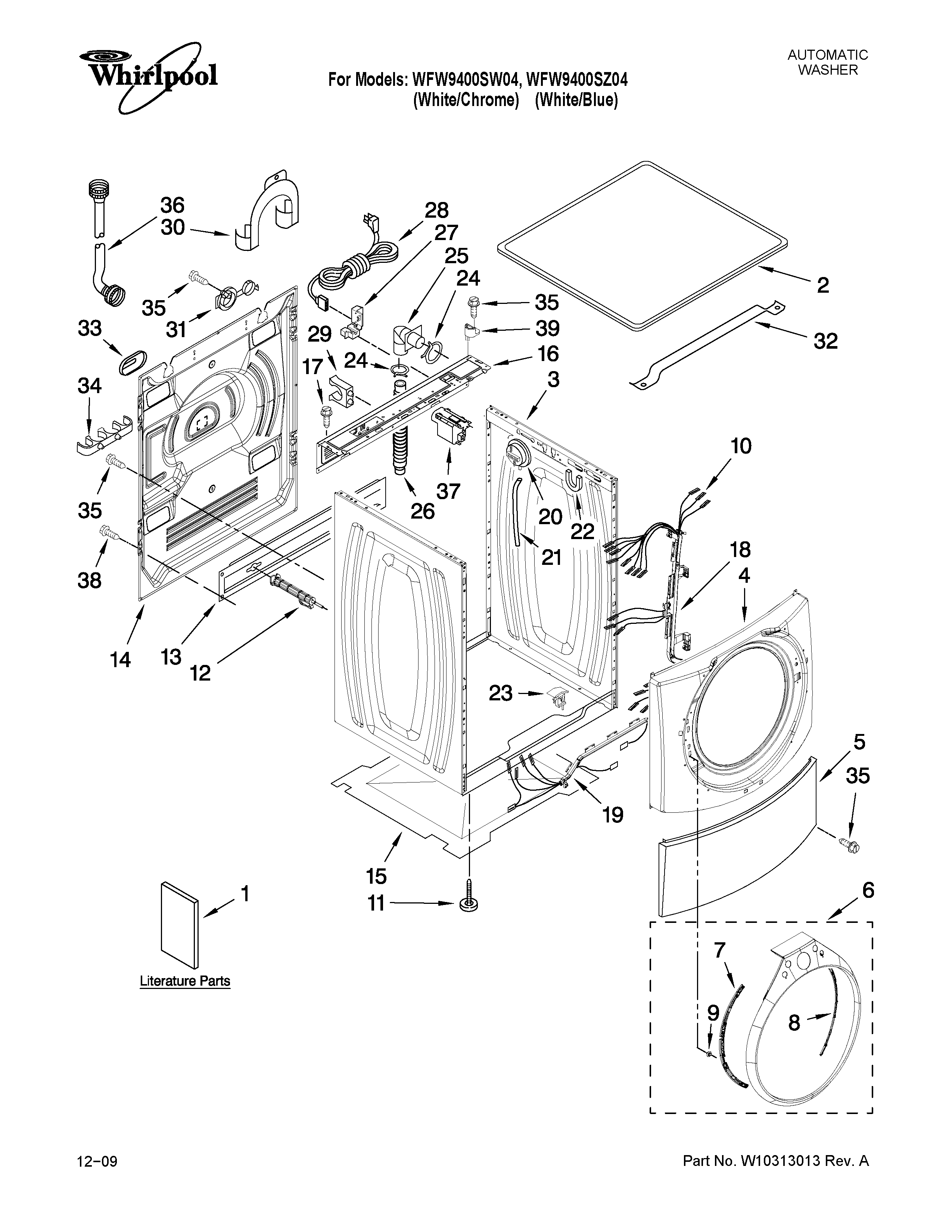 Whirlpool WFW9400SW04 top and cabinet parts diagram