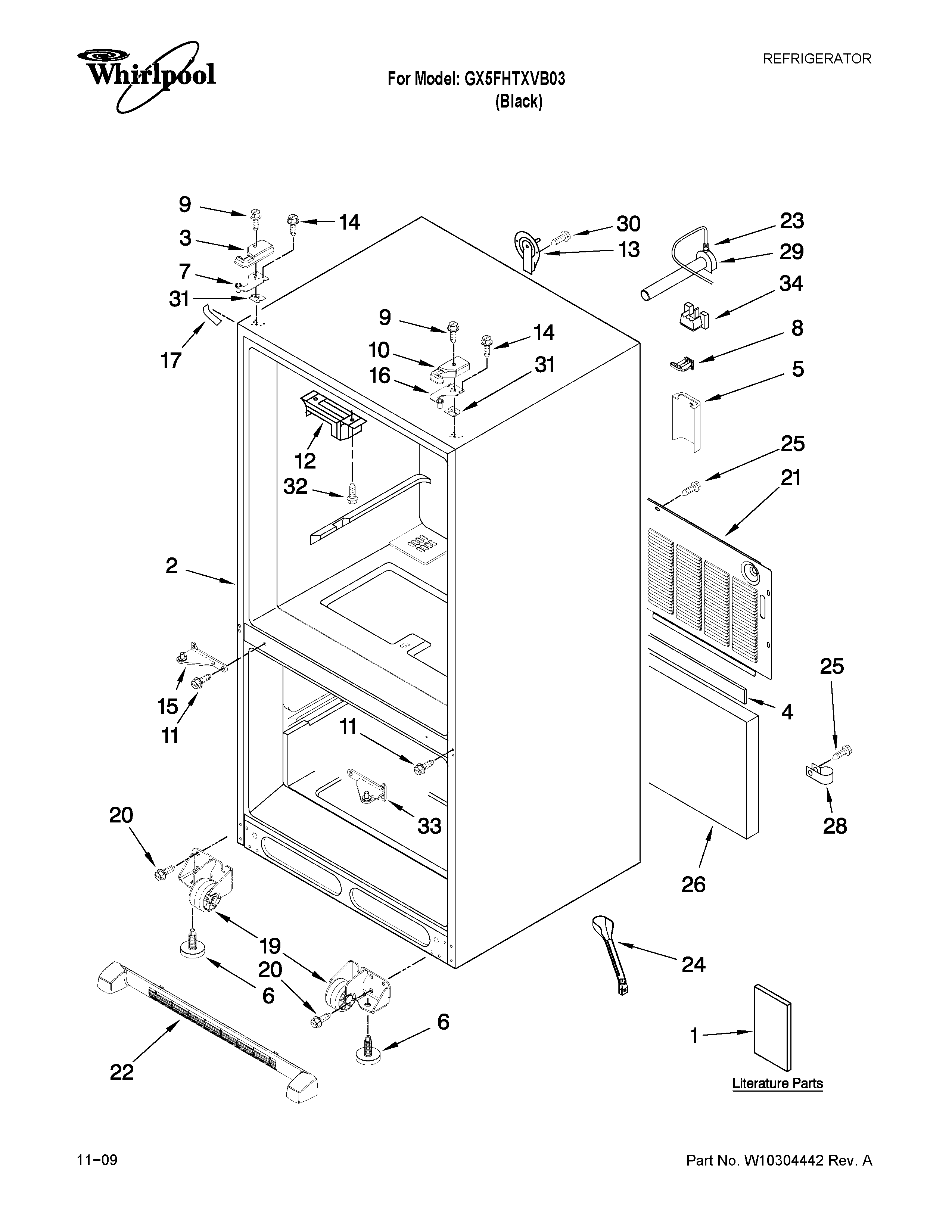 Whirlpool GX5FHTXVB03 cabinet parts diagram