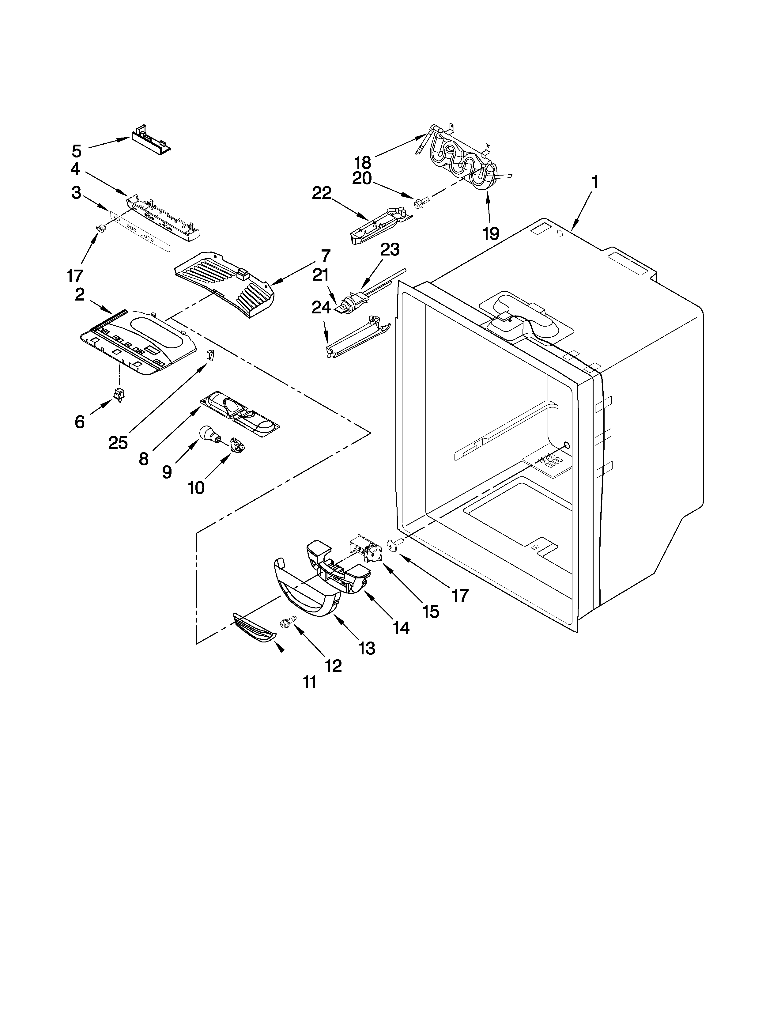 Whirlpool GX5FHTXVB03 refrigerator liner parts diagram