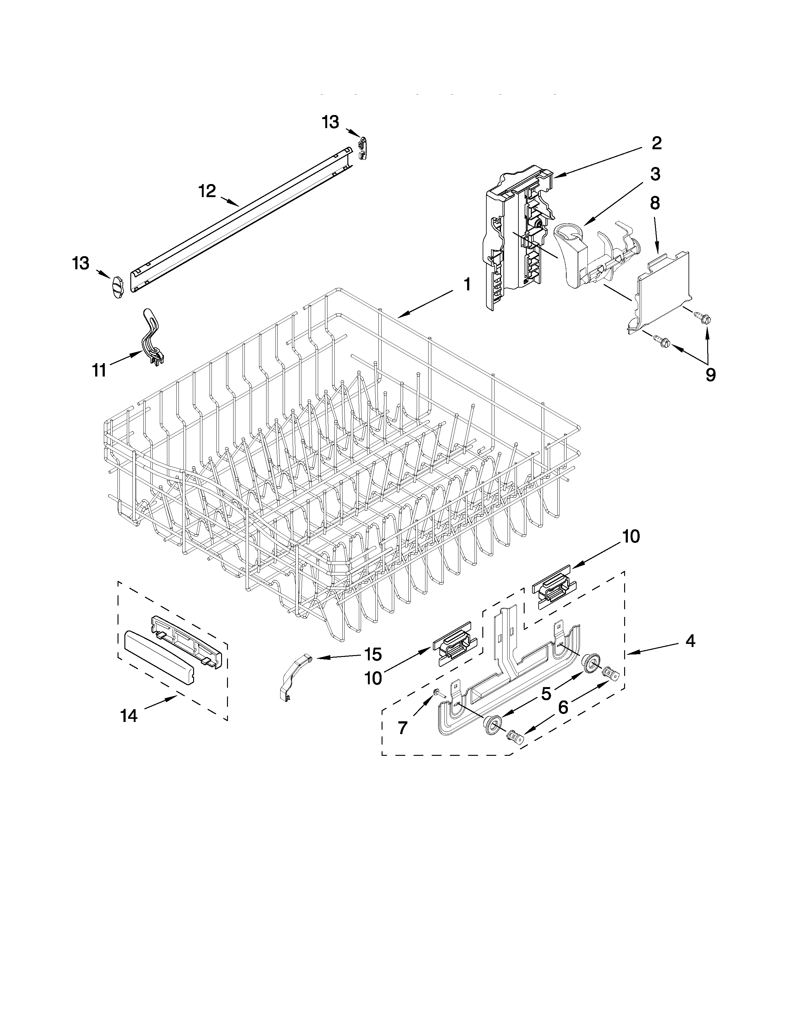 KitchenAid KUDL40CVWH3 upper rack and track parts diagram