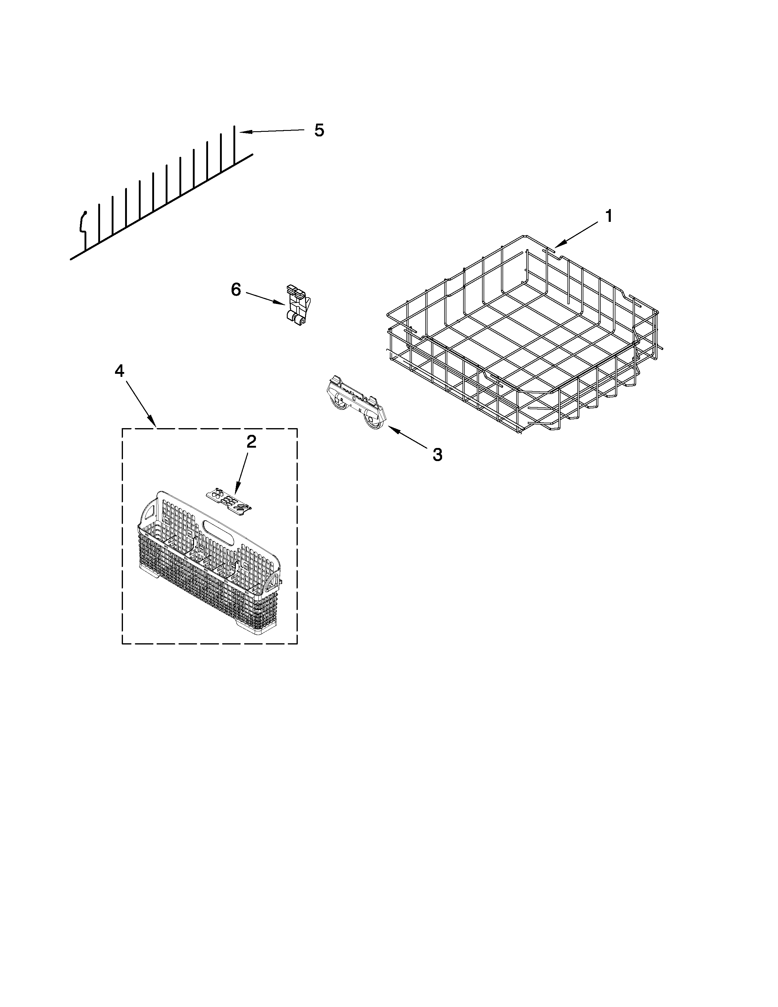 KitchenAid KUDL40CVWH3 lower rack parts diagram