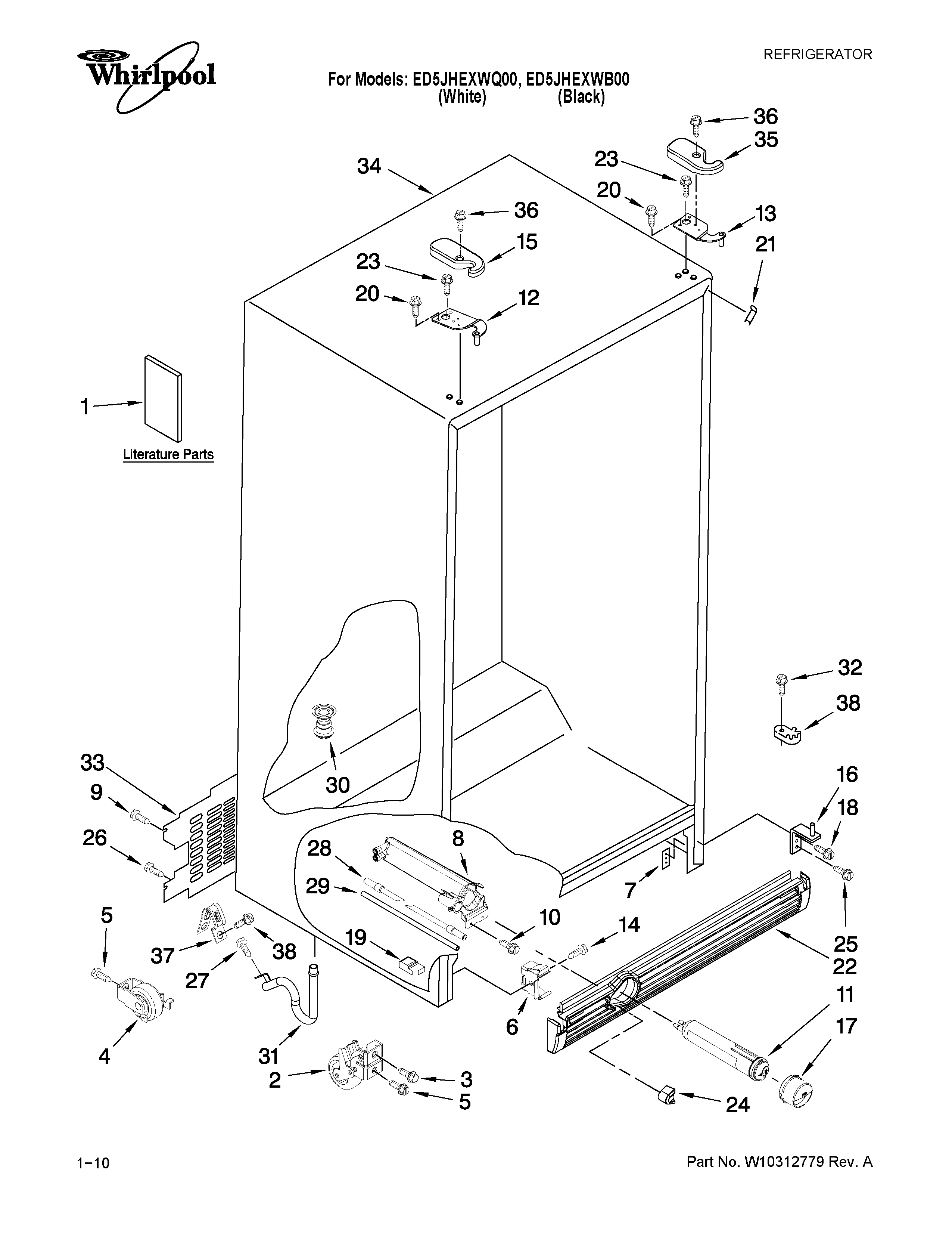 Whirlpool ED5JHEXWB00 cabinet parts diagram