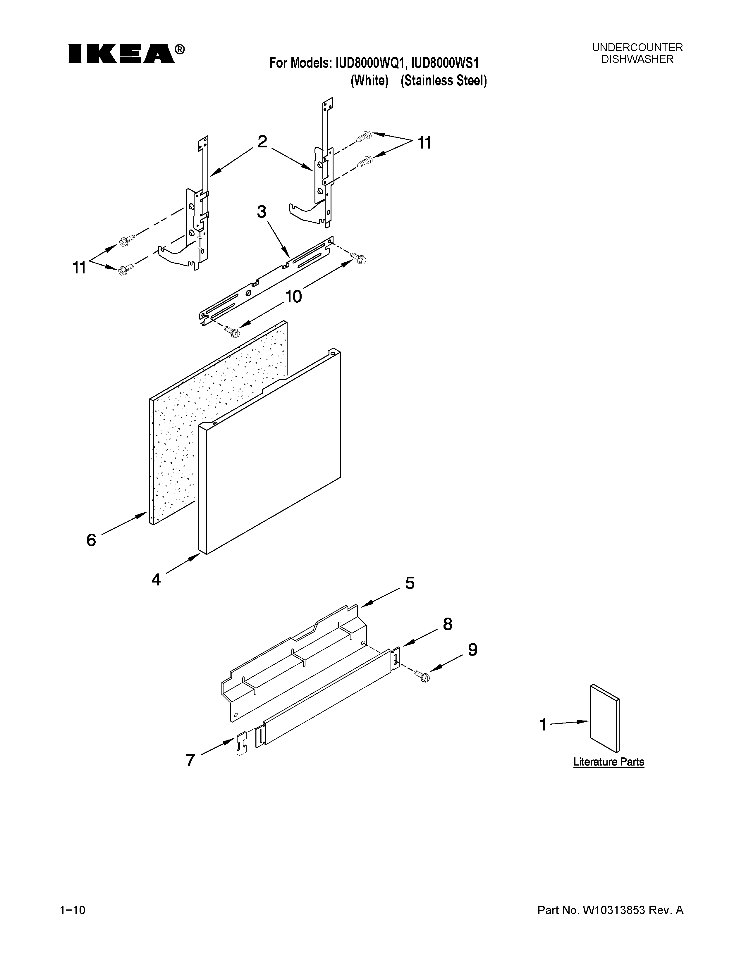 Ikea IUD8000WQ1 door and panel parts diagram