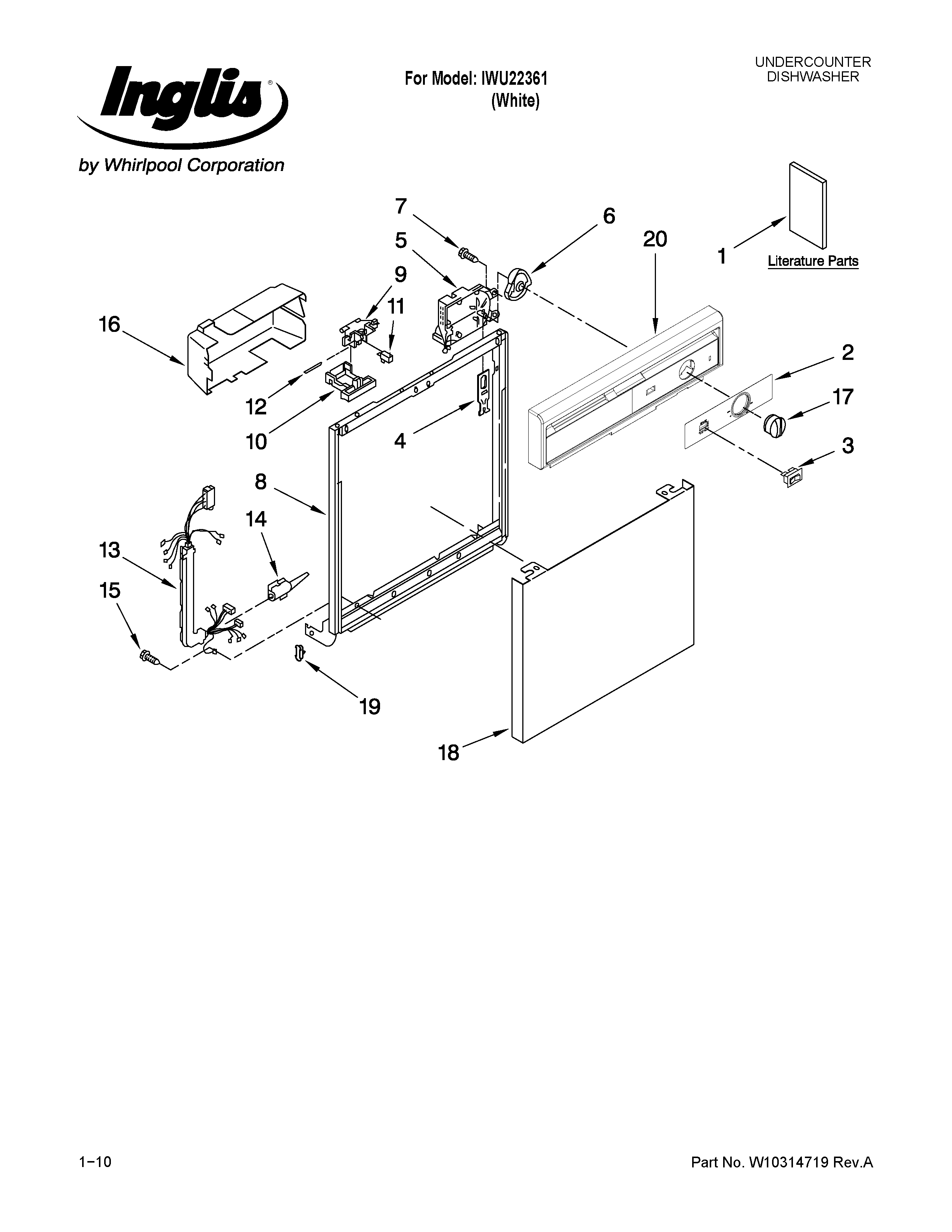 Inglis IWU22361 frame and console parts diagram