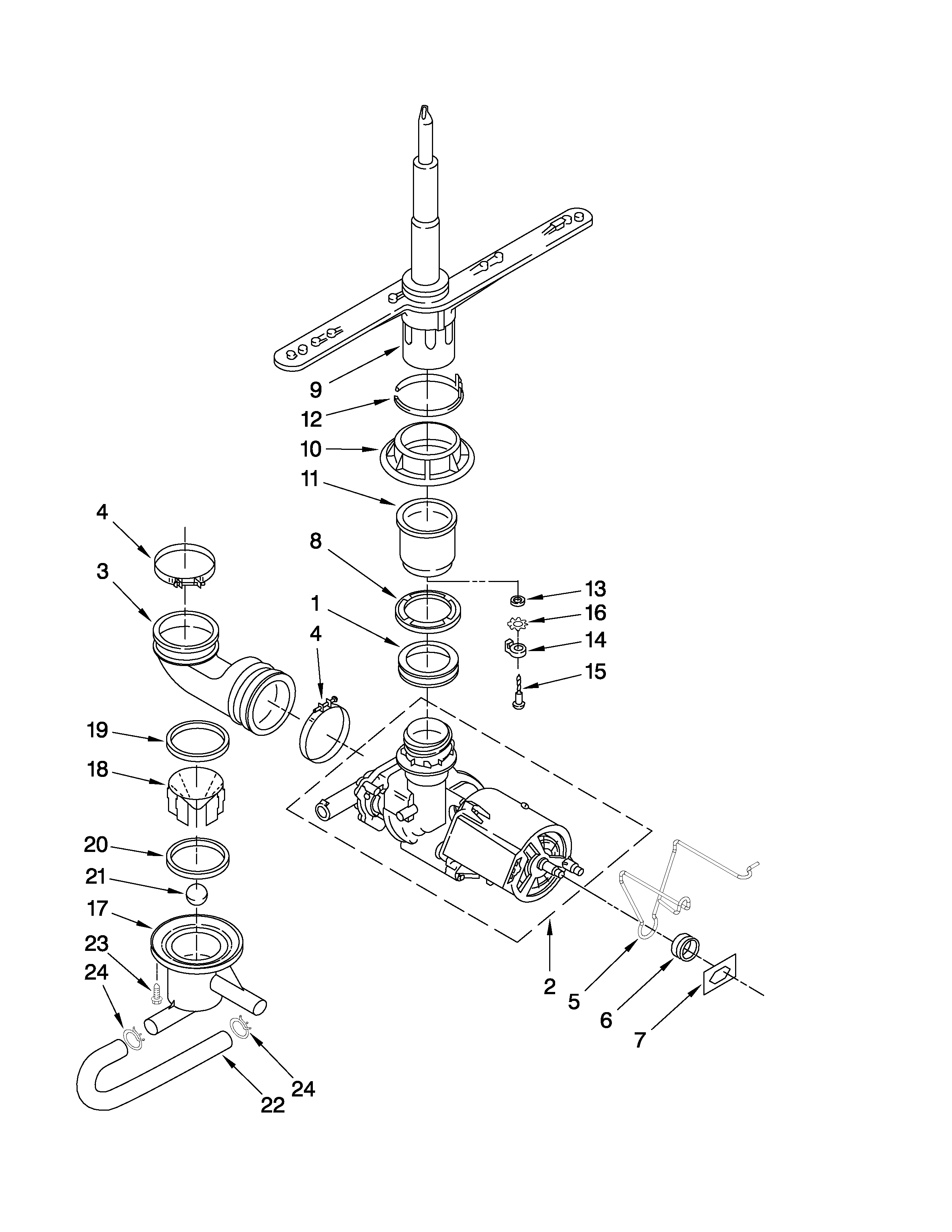 Inglis IWU22361 pump and spray arm parts diagram