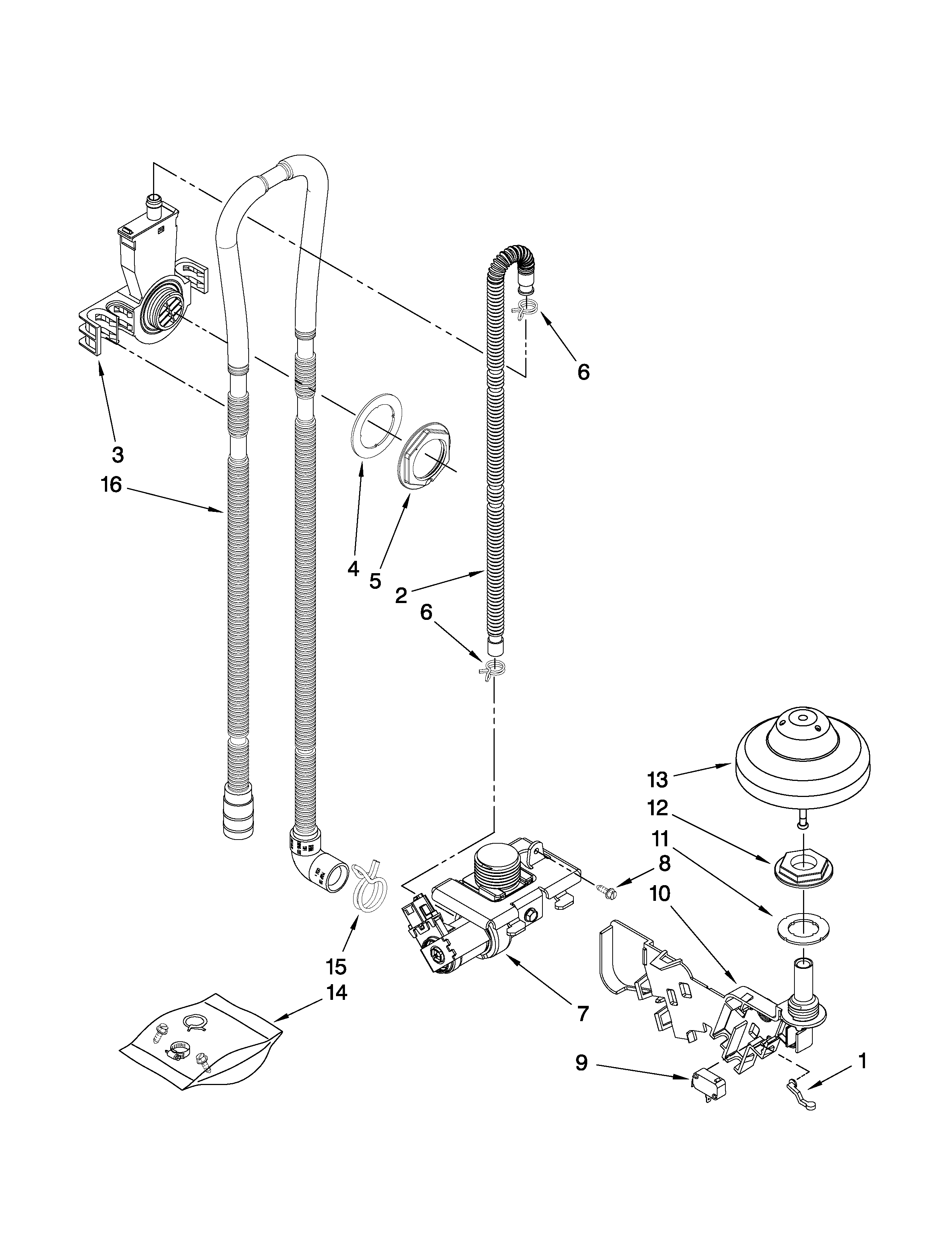 Ikea IUD9750WS2 fill, drain and overfill parts diagram