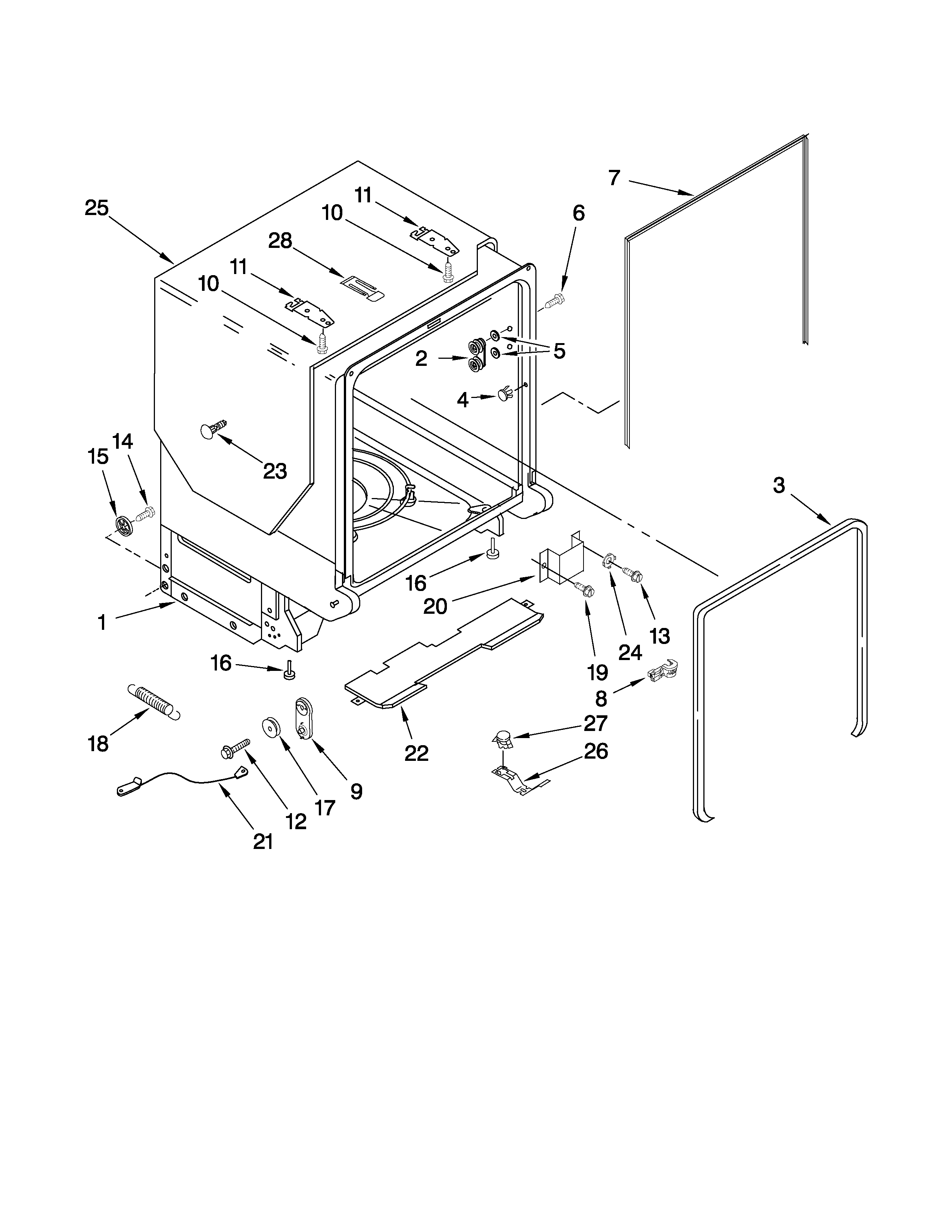 Ikea IUD9750WS2 tub and frame parts diagram