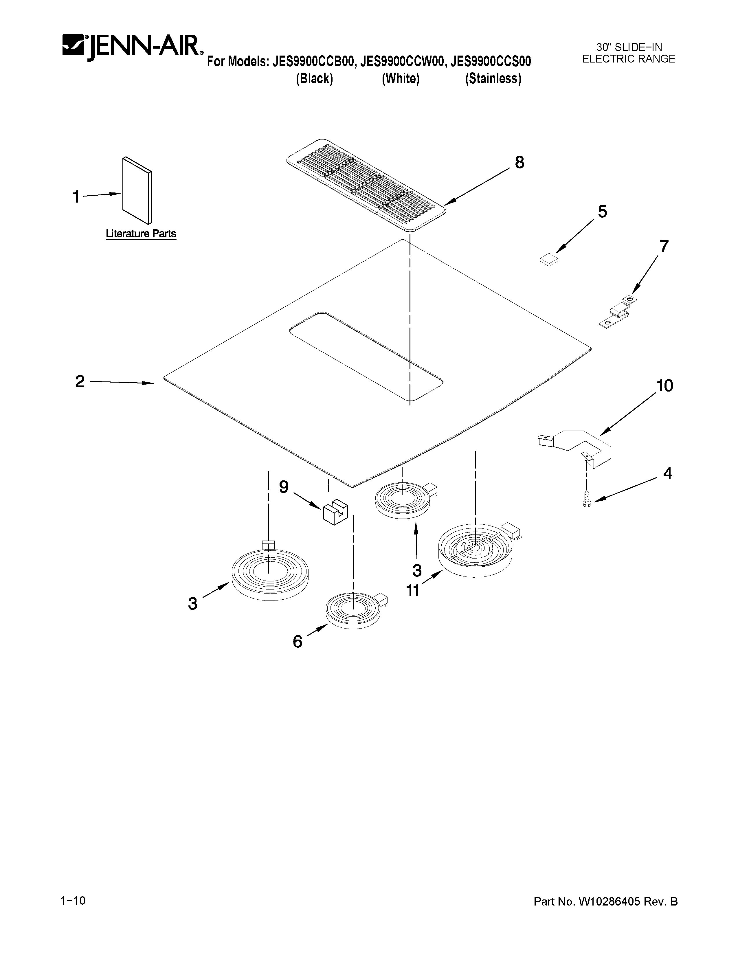 Jenn-Air JES9900CCB00 cooktop parts diagram