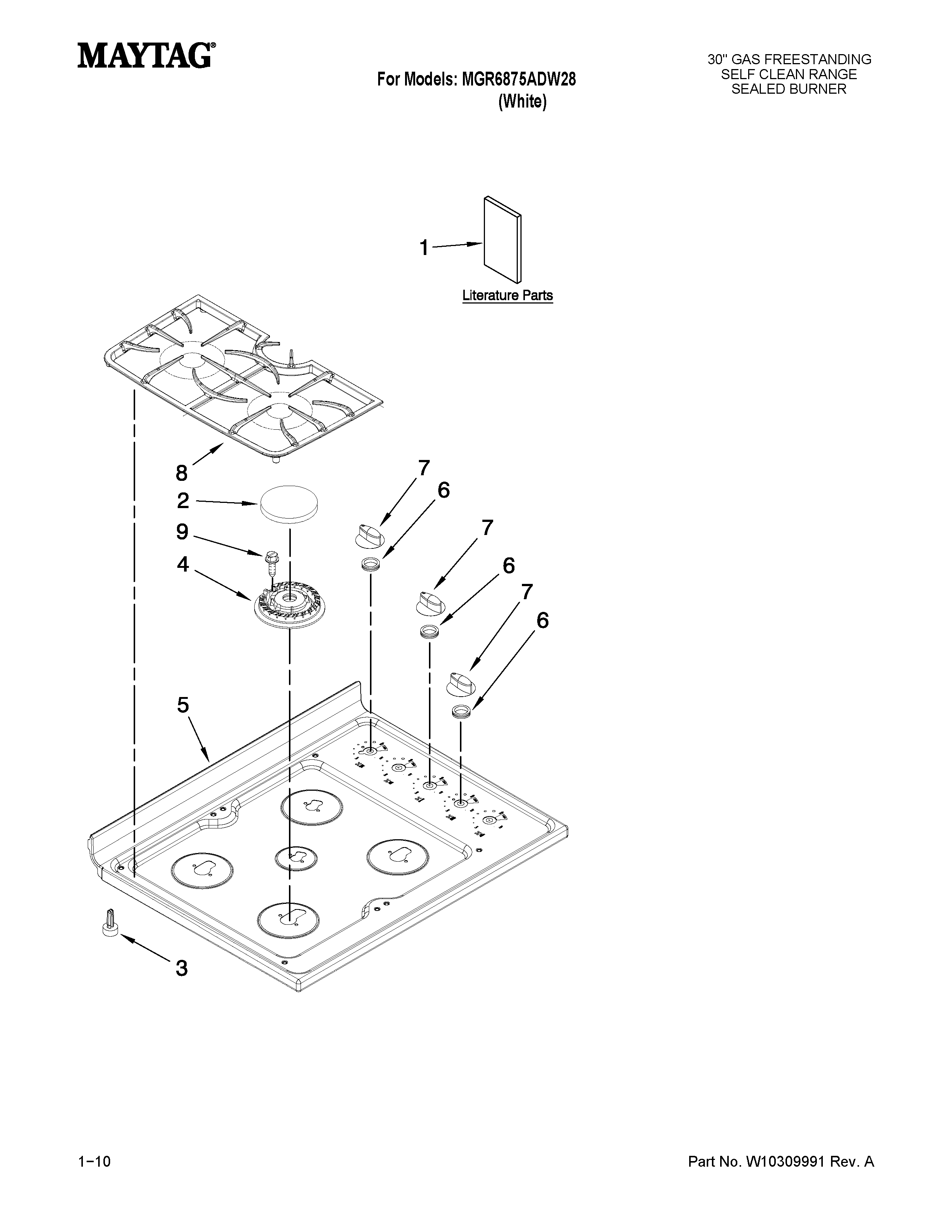 Maytag MGR6875ADW28 cooktop parts diagram