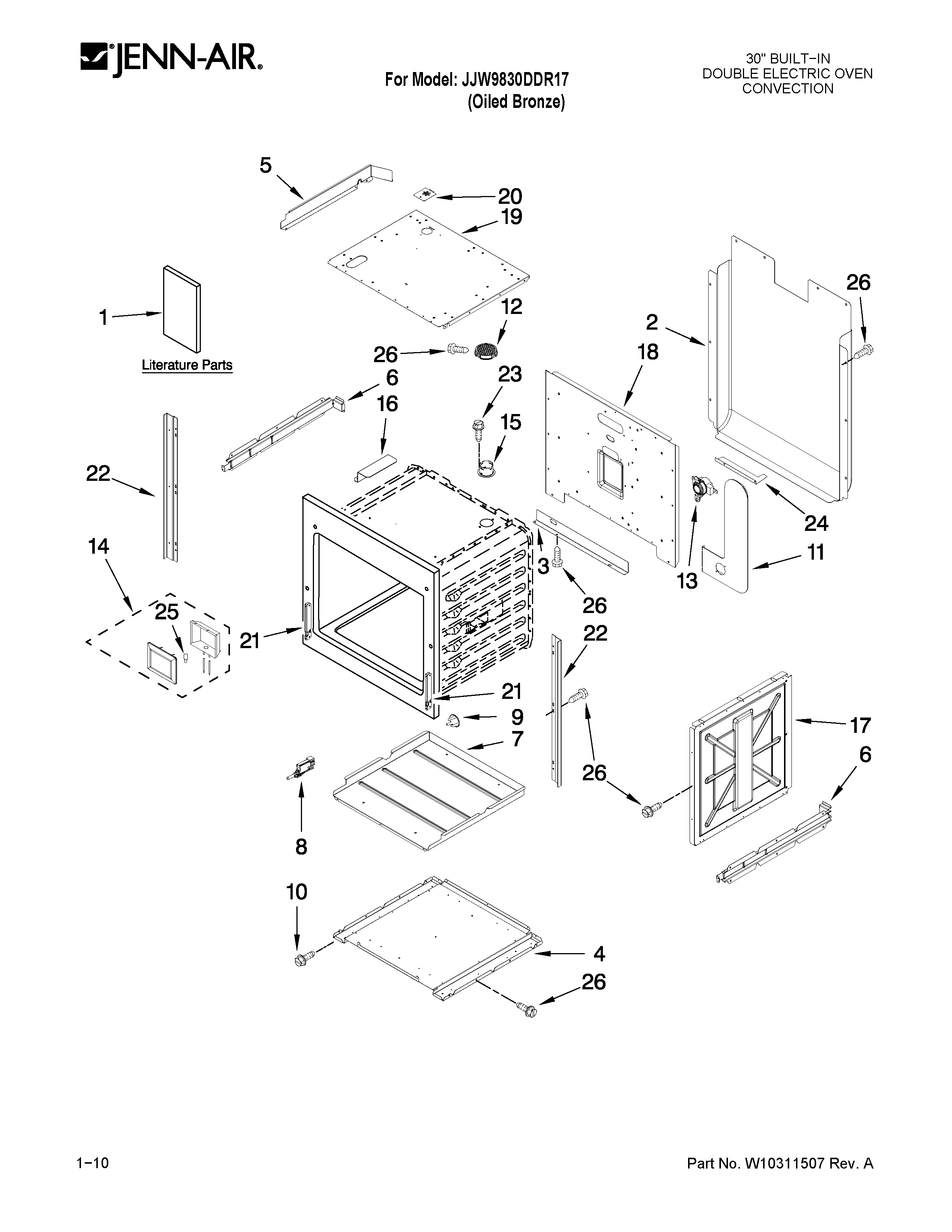 Jenn-Air JJW9830DDR17 upper oven parts diagram