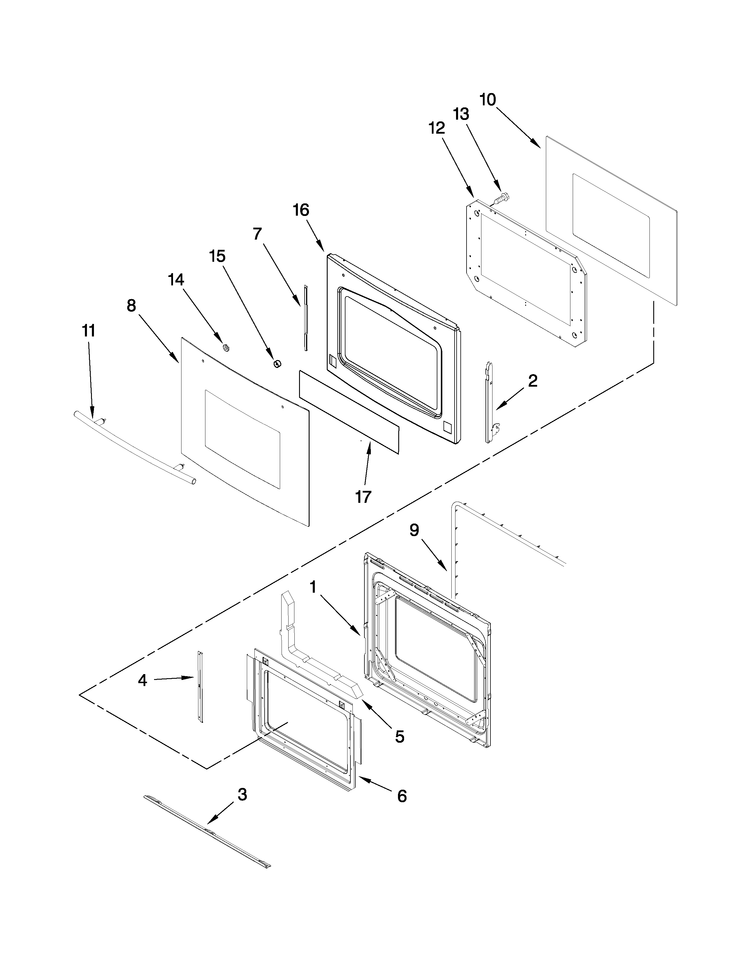 Jenn-Air JJW9830DDR17 lower oven door parts diagram