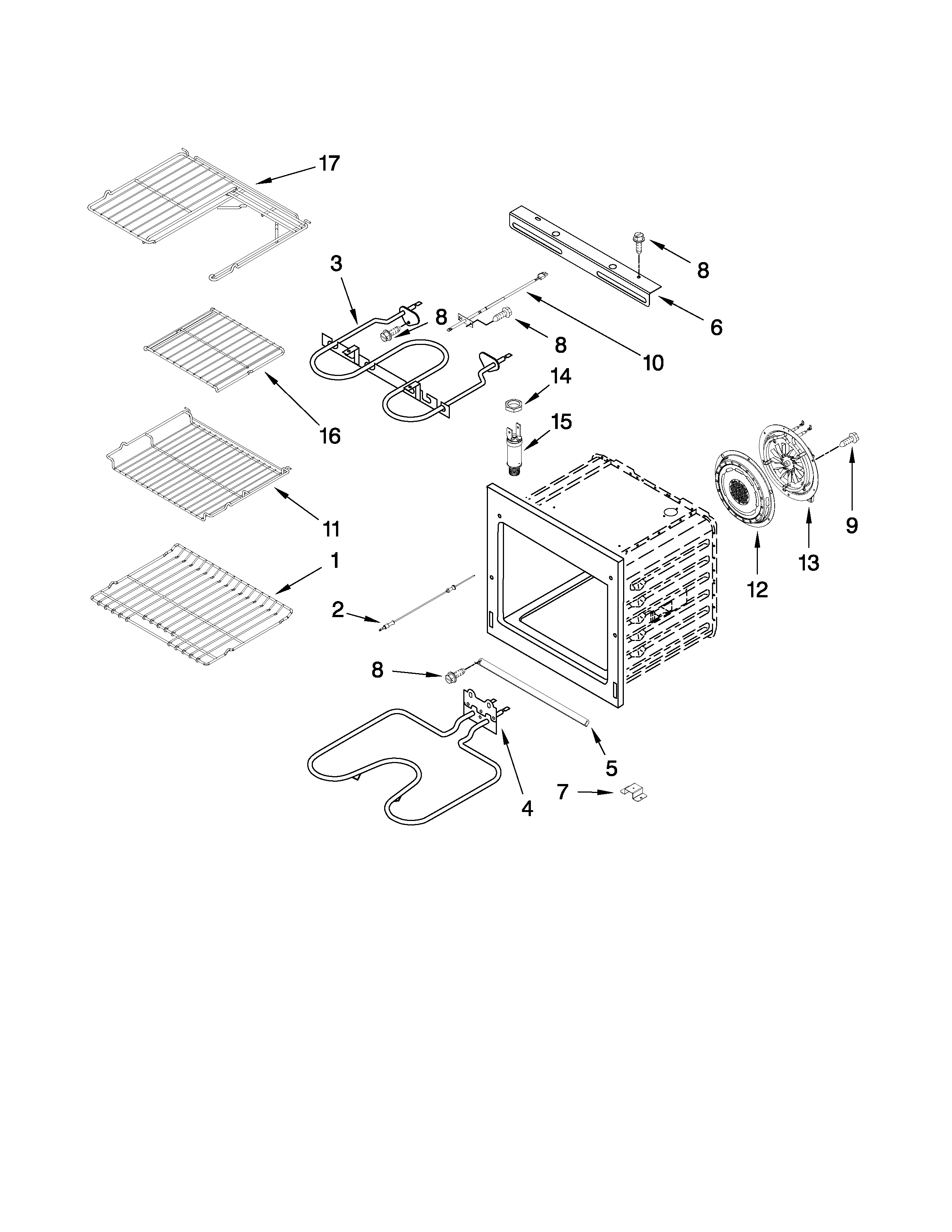 Jenn-Air JJW9830DDR17 internal oven parts diagram