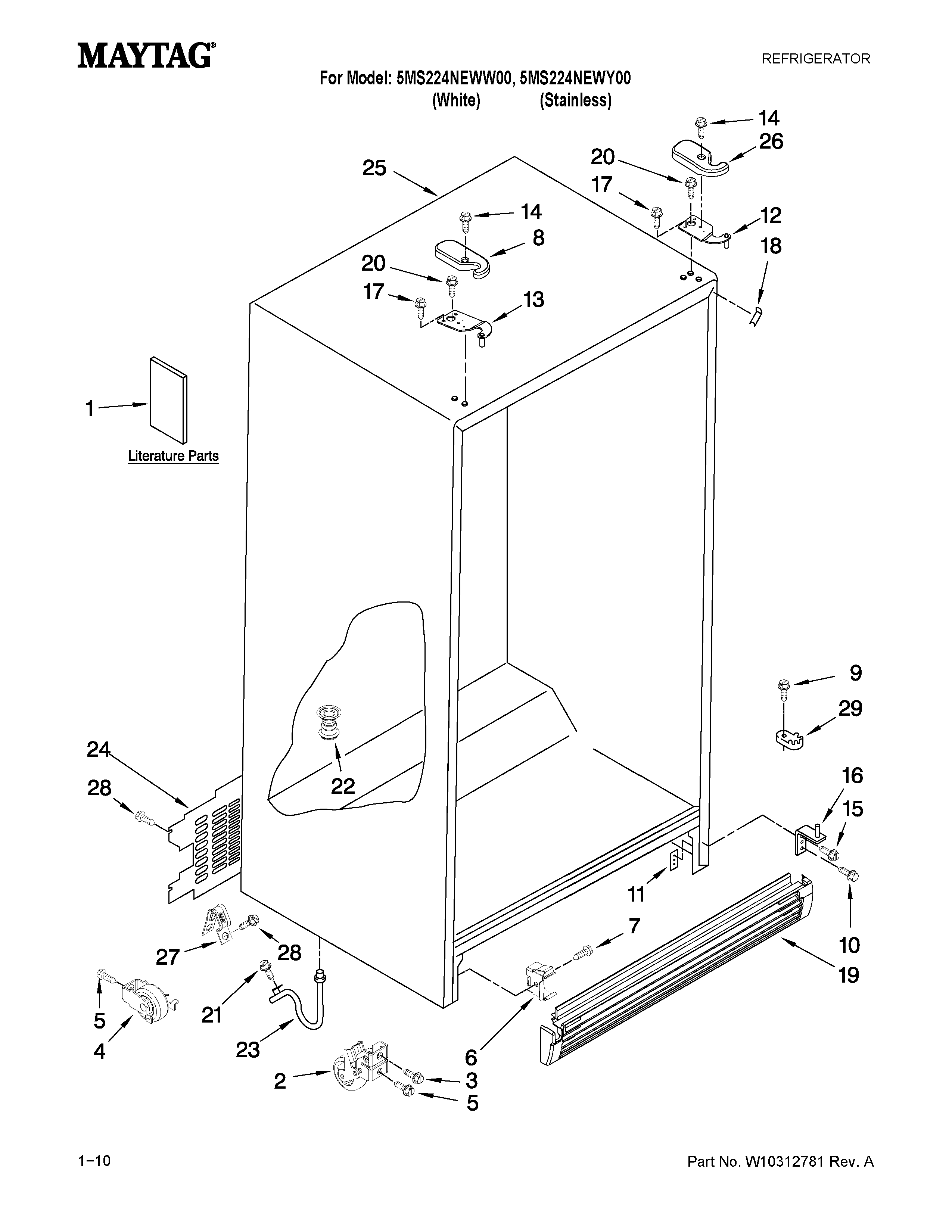 Maytag 5MS224NEWW00 cabinet parts diagram
