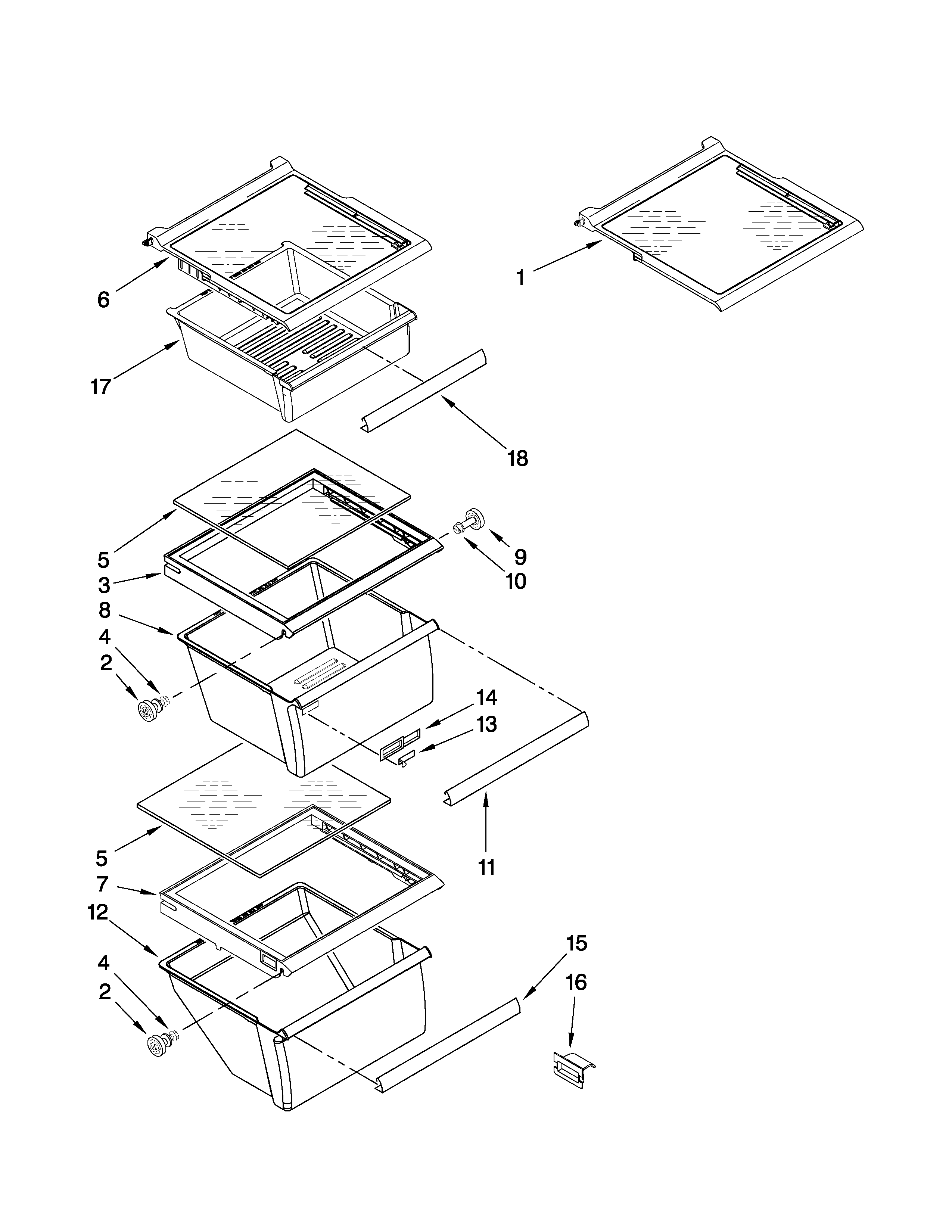 Maytag 5MS224NEWW00 refrigerator shelf parts diagram