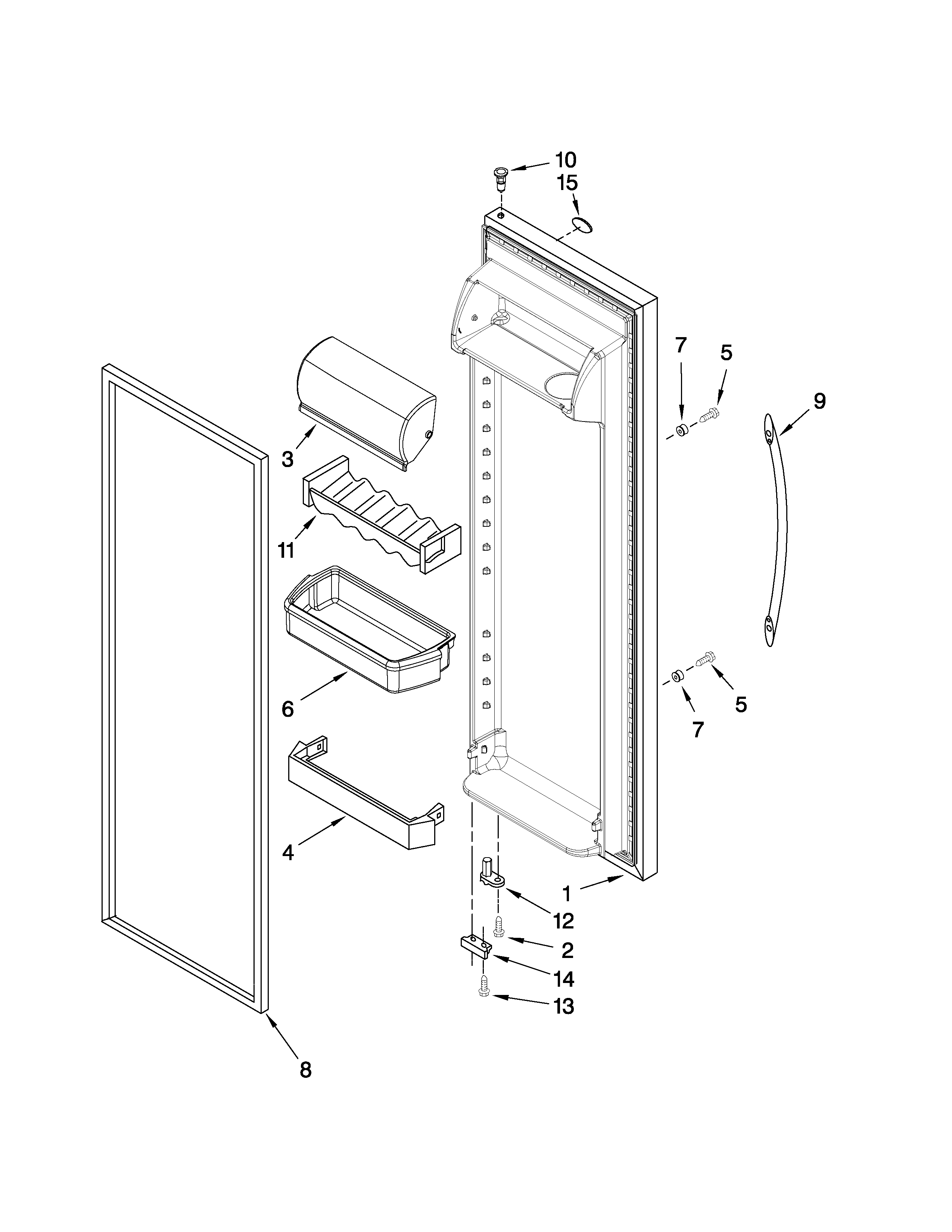 Maytag 5MS224NEWW00 refrigerator door parts diagram