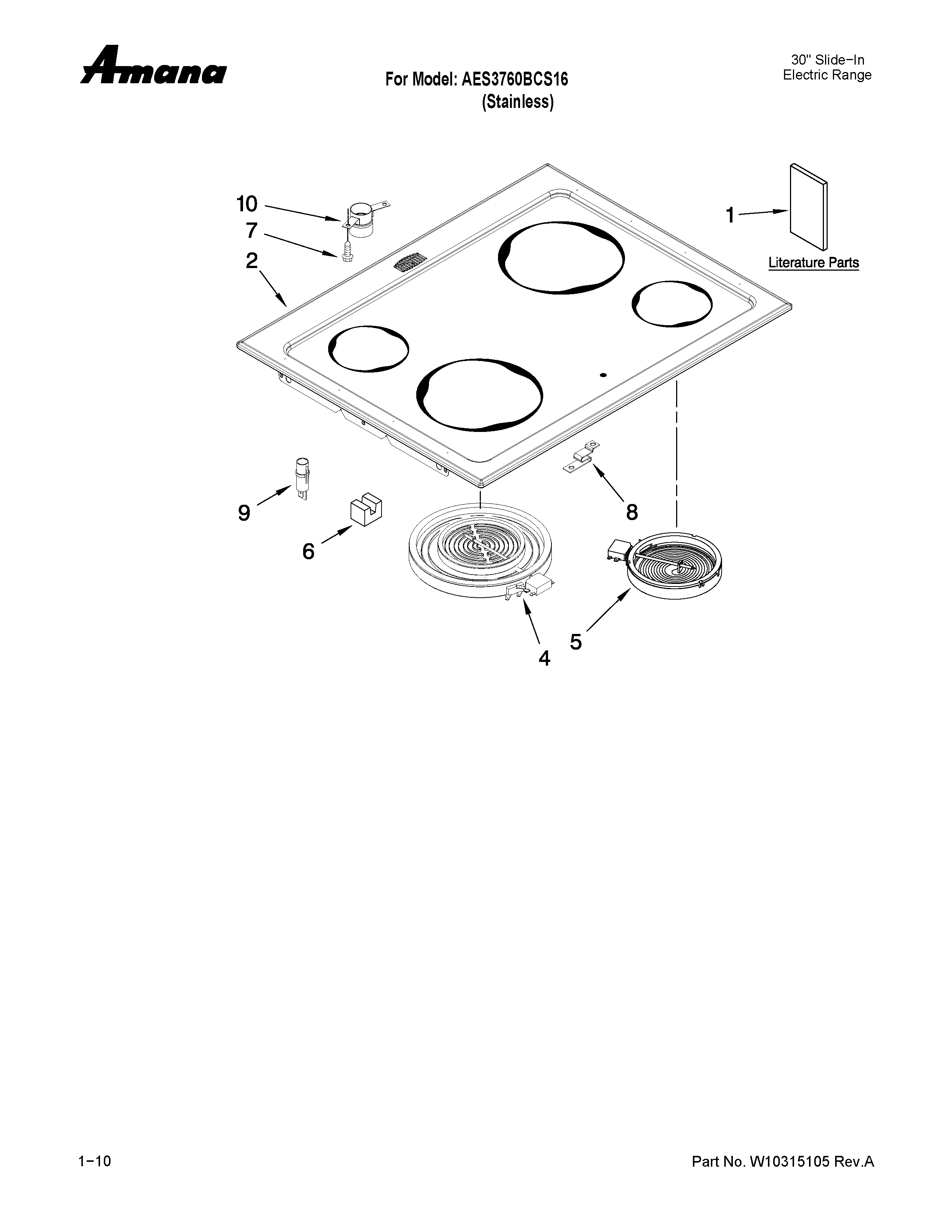 Amana AES3760BCS16 cooktop parts diagram