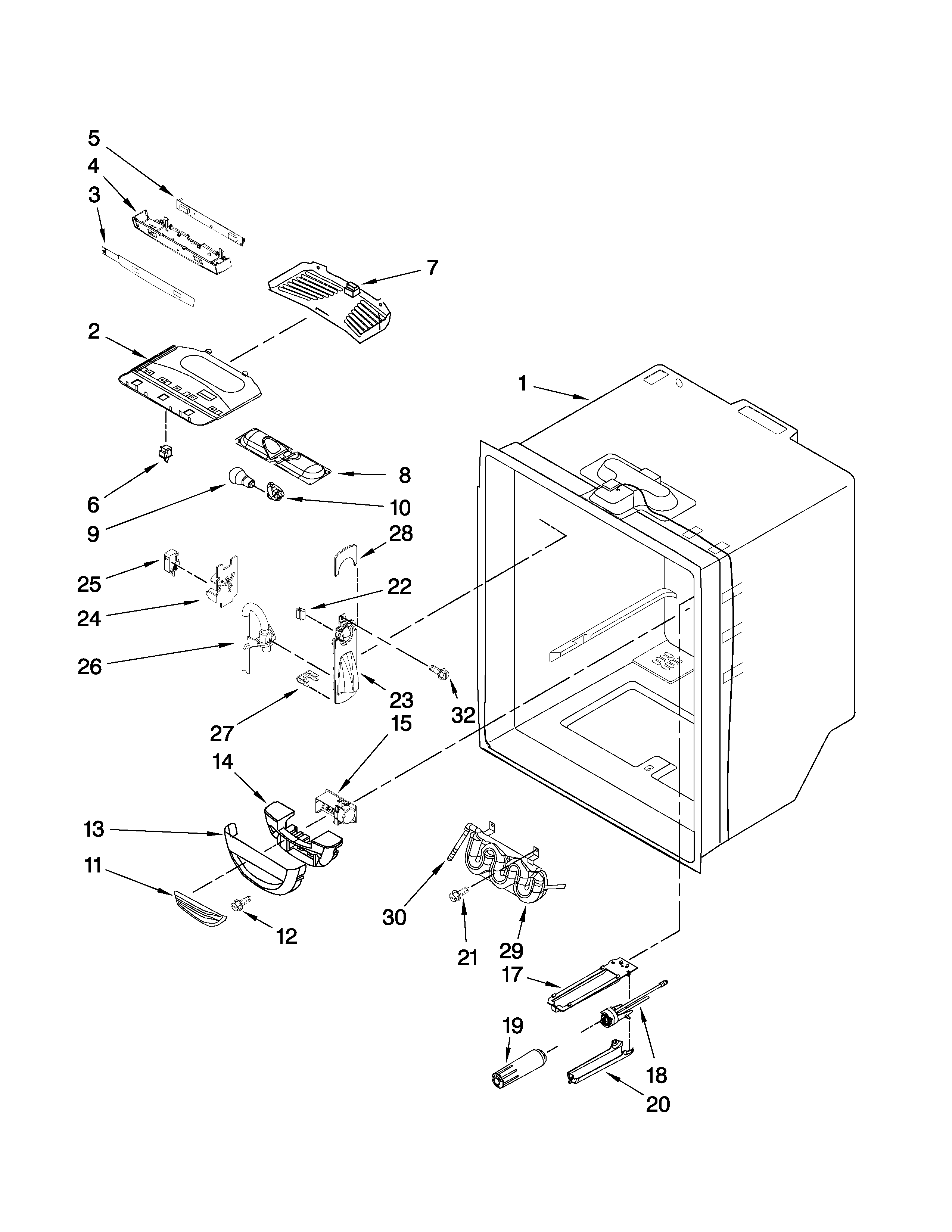 Whirlpool G25EFSB23S6 refrigerator liner parts diagram