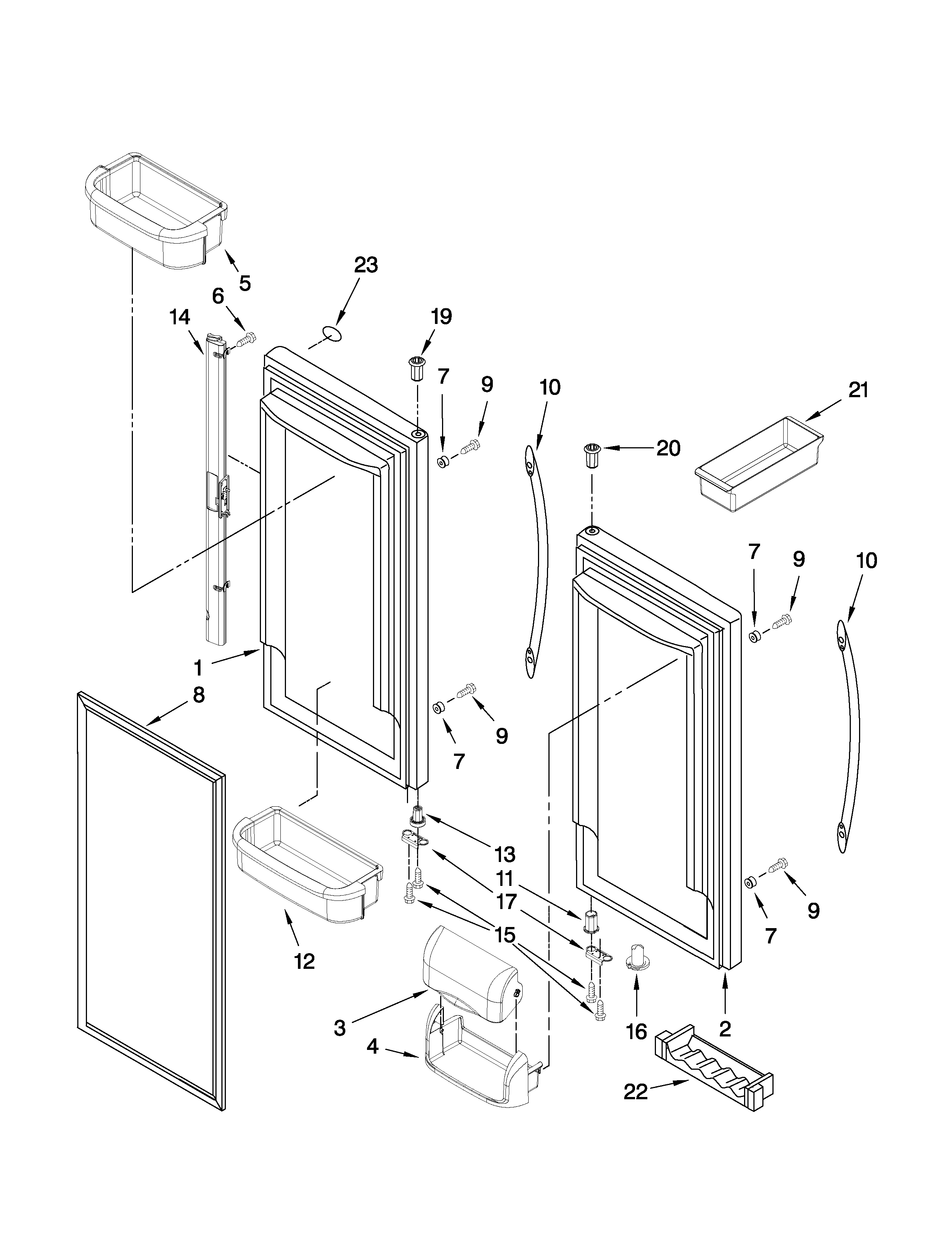 Whirlpool G25EFSB23S6 refrigerator door parts diagram