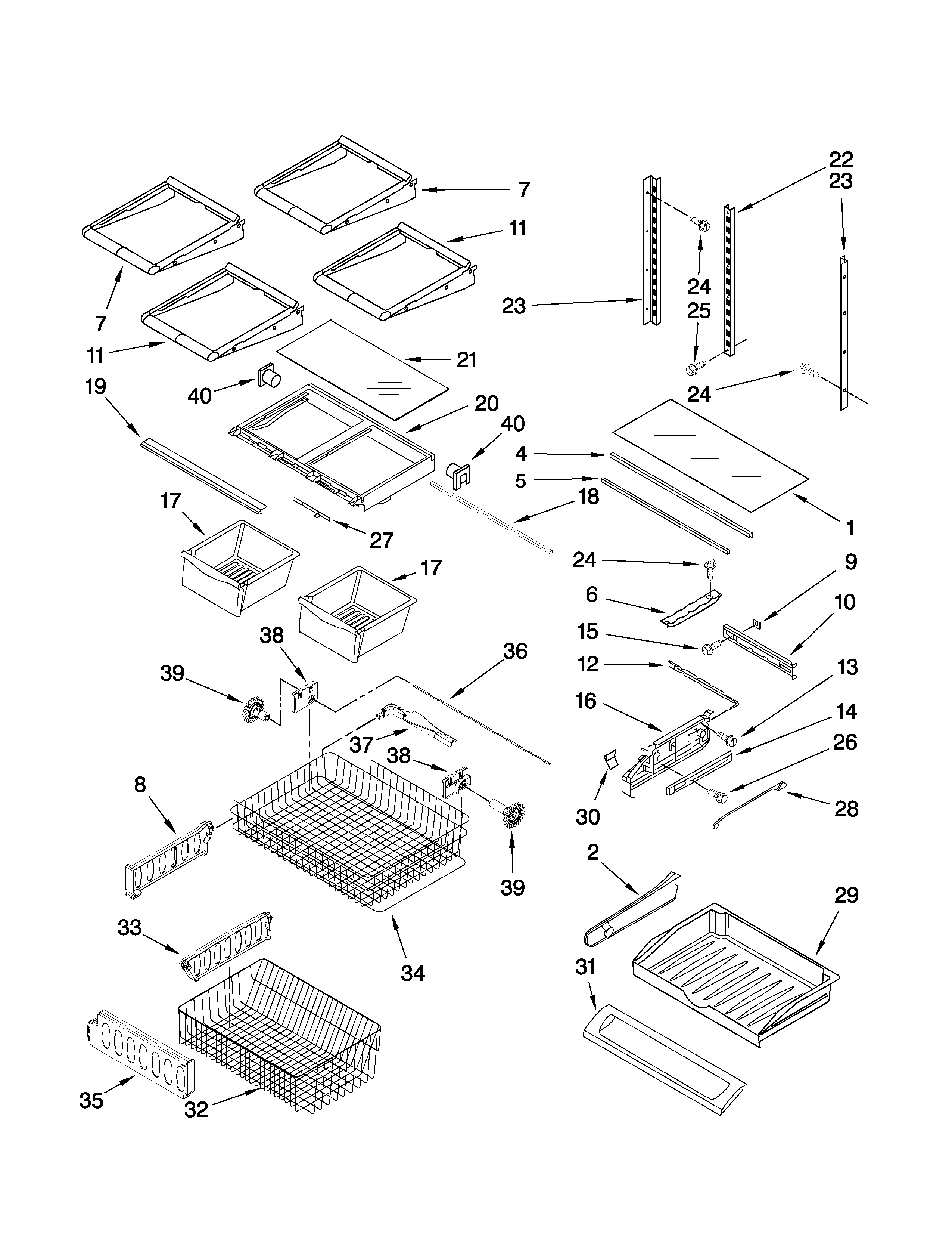 Whirlpool G25EFSB23S6 shelf parts diagram