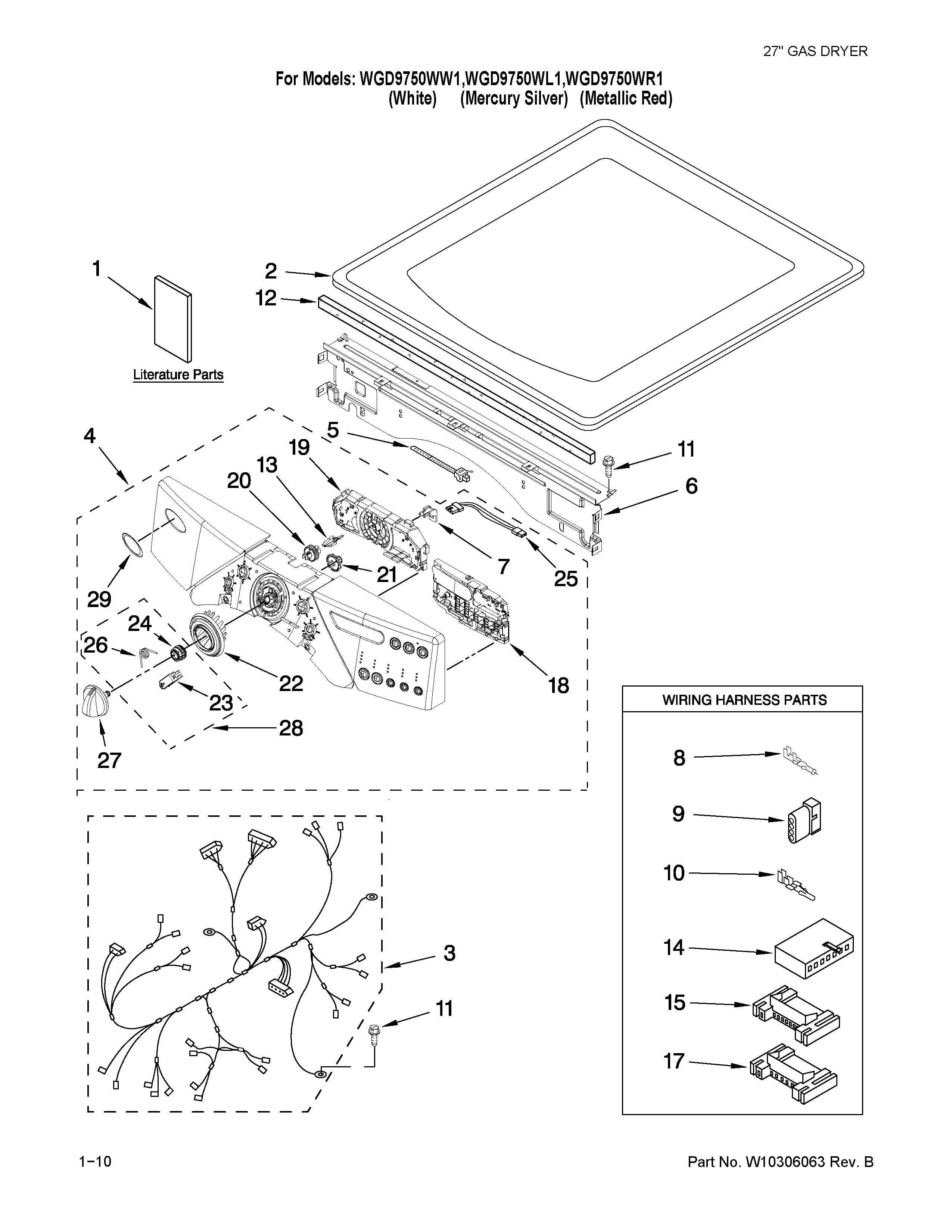 Whirlpool WGD9750WL1 top and console parts diagram