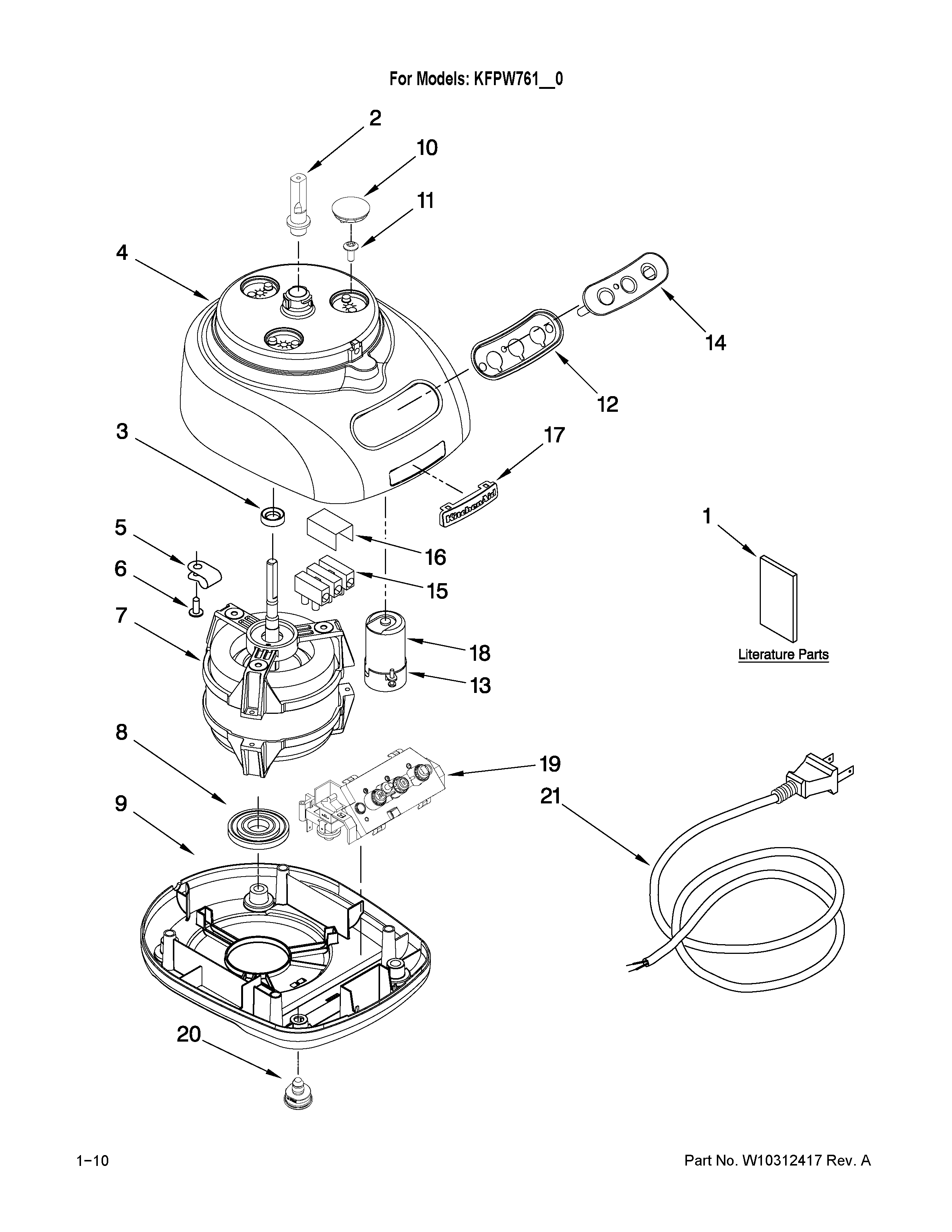KitchenAid KFPW761GC0 motor and housing parts diagram