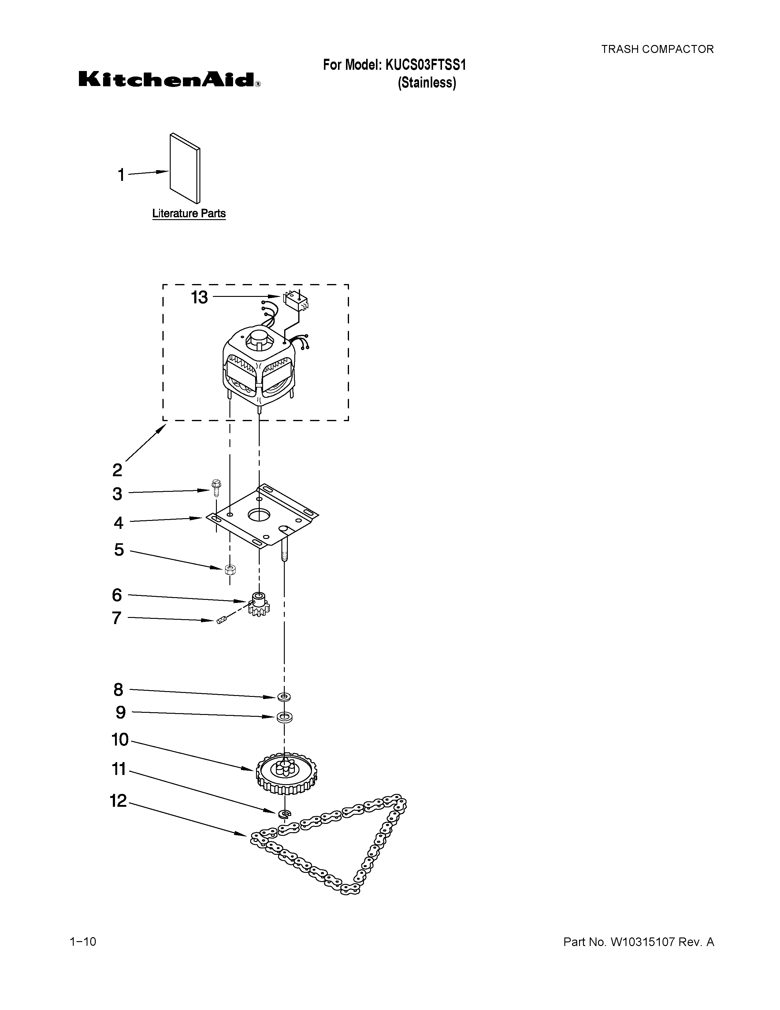KitchenAid KUCS03FTSS1 motor and drive parts diagram