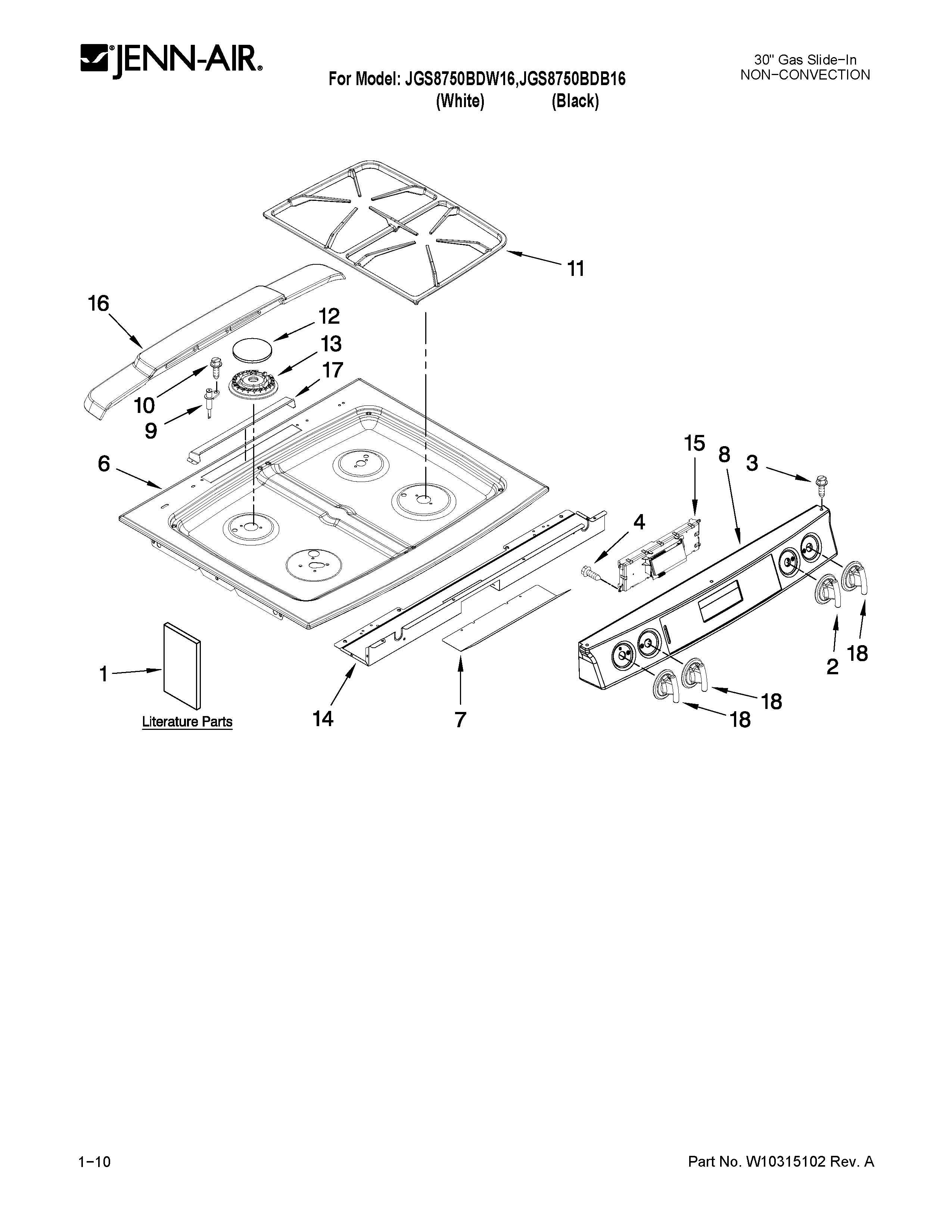 Jenn-Air JGS8750BDB16 cooktop parts diagram